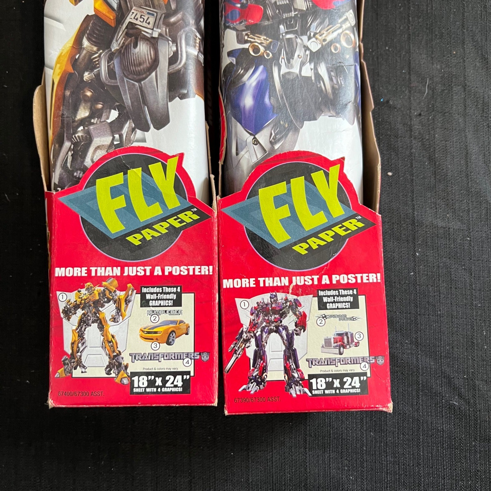 Transformers Fly Paper Wall Graphics 2007 Optimus Prime Bumblebee Decals NIB Set