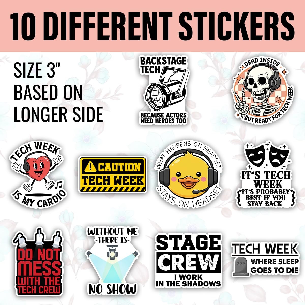 TODOLIA (10Pcs-3in) Tech Week Stage Crew Sticker Pack, Funny Broadway Show