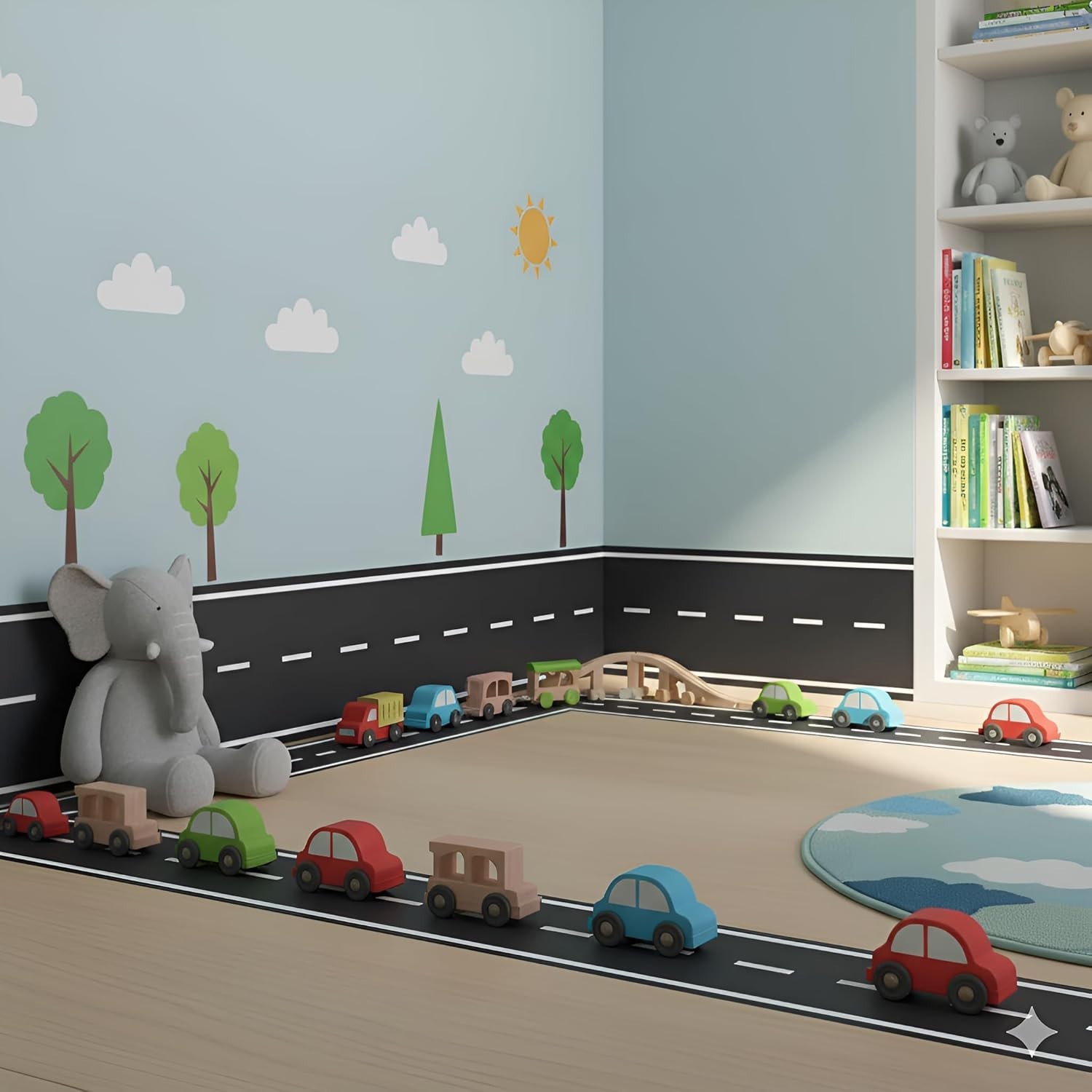 Kids Room 140 Inch Road Wall Decals – Easy to Apply and Removable Vinyl Stickers