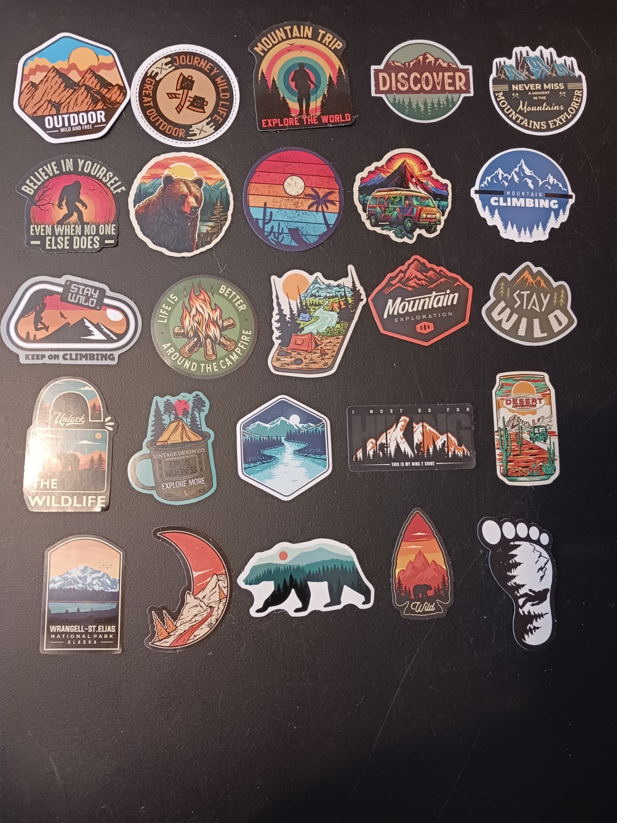 25 Outdoors-Themed Vinyl Stickers Hiking, Camping, Bigfoot…Lot 2 of 2