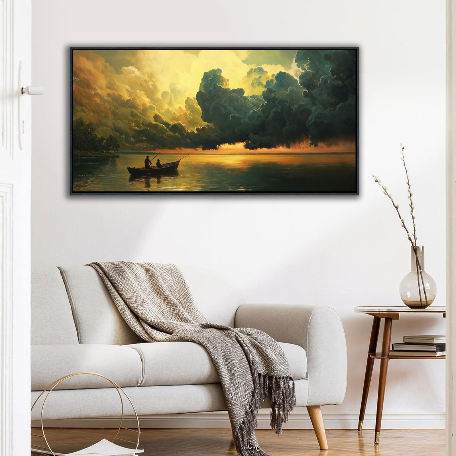YCPRIMER Landscape Wall Art – Gold Lake and Cloud Canvas Wall Decor for Livin…