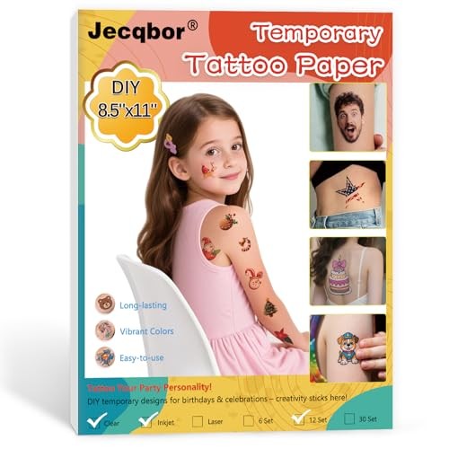 Printable Temporary Tattoo Paper for INKJET Printer, A4 8.5X11 Inch-6 SETS