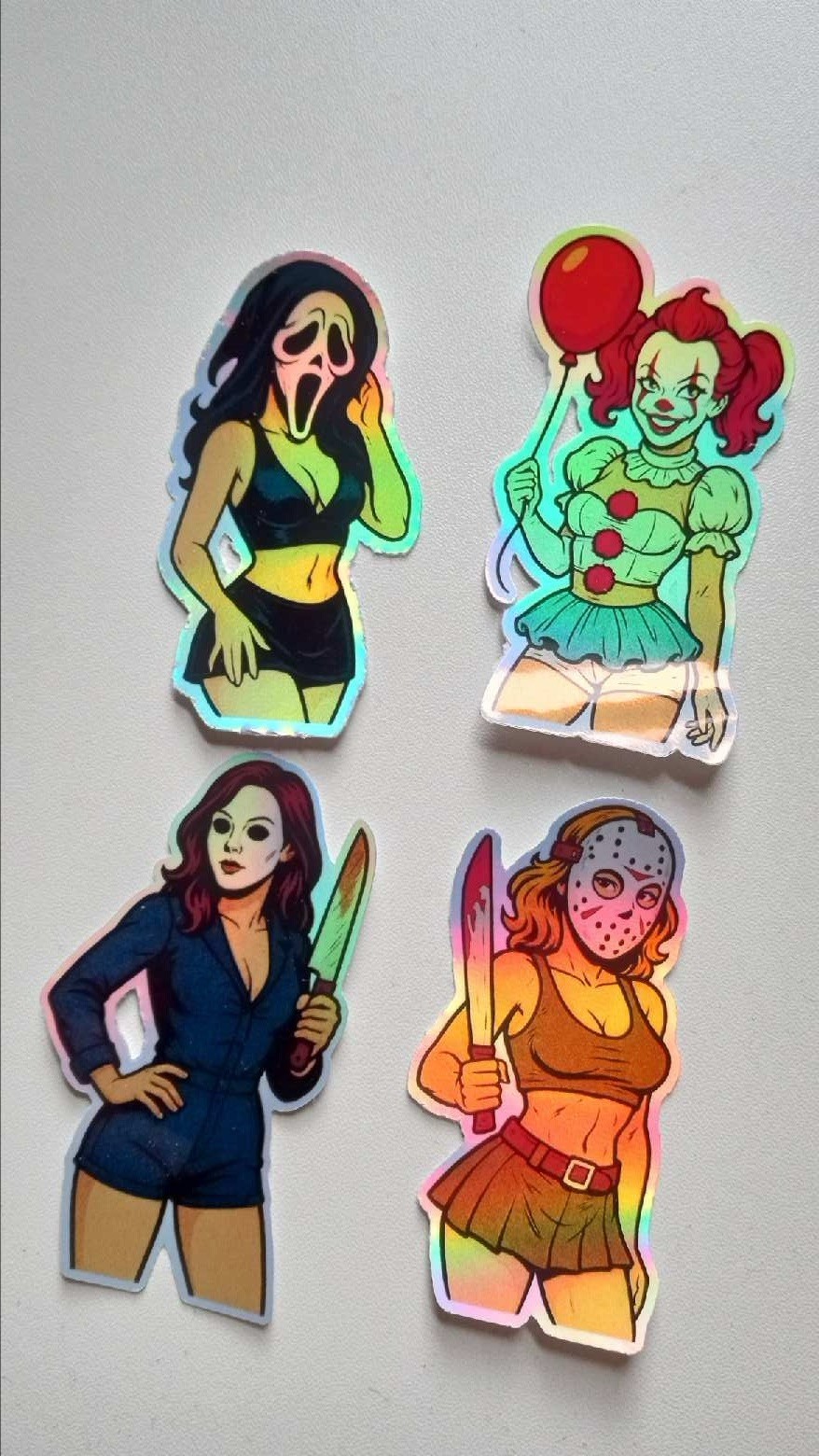 Horror Cosplay Girls 3inch Waterproof Holographic Vinyl Sticker Pack (all 4)