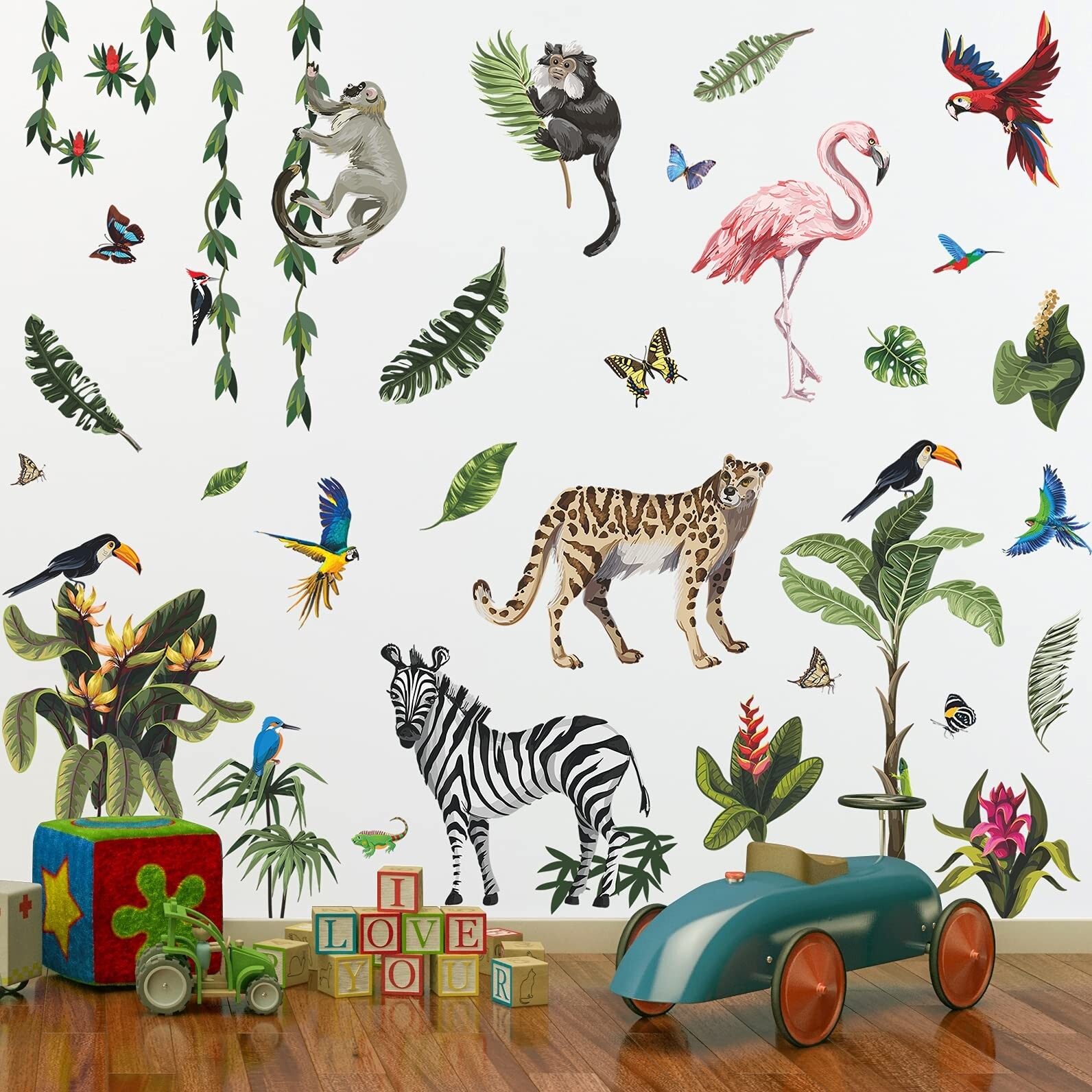 RW-4963 Creative Jungle Animals Wall Decals Wild Safari Animals Wall Stickers…