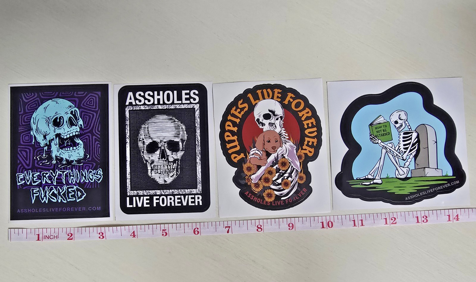 Assholes*s Live Forever ALF Stickers Pack of 4 – Skull Tombstone LOGO Decals LOT