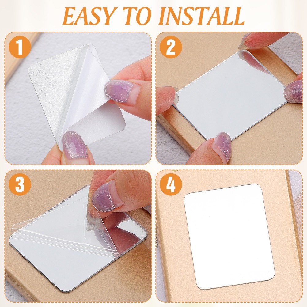 2 Pcs Stick On Mirror Decal For Smartphone Acrylic Self Adhesive Makeup Tool