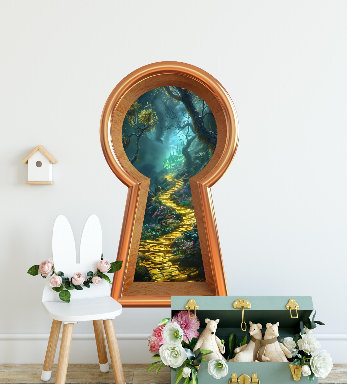 Yellow Brick Road at Night Keyhole Wall Decal Emerald City Castle Wall Sticker