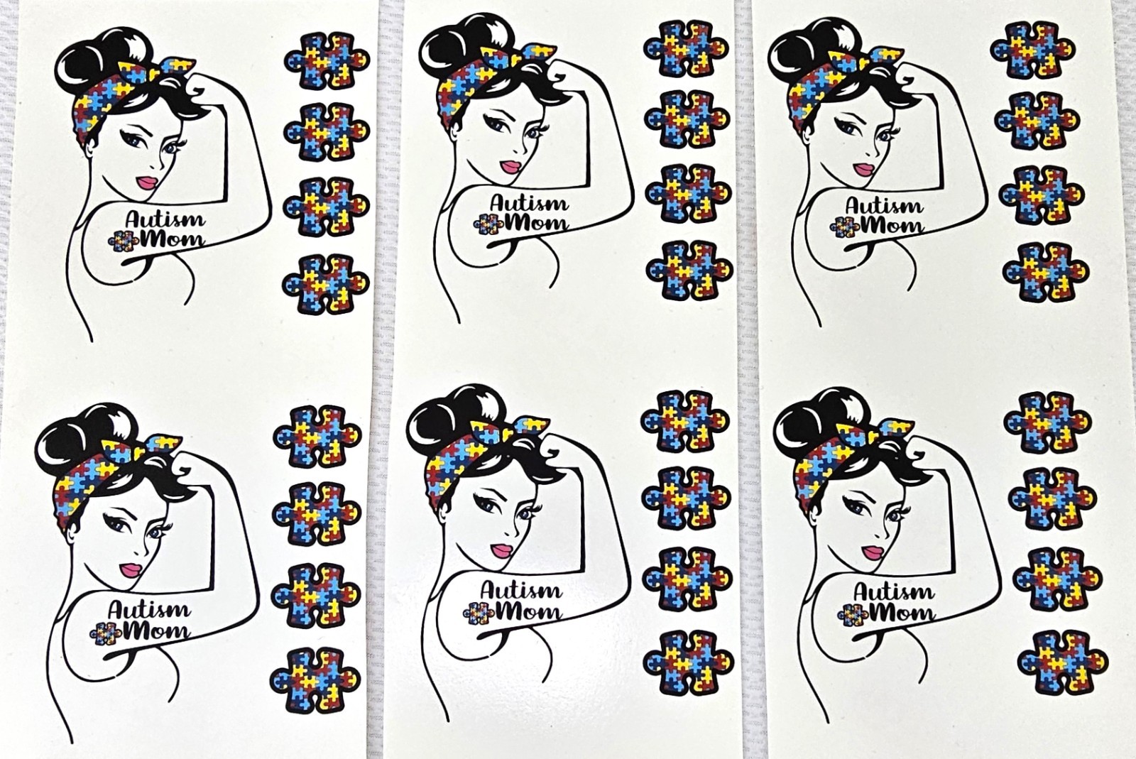 12 AUTISM THEME Mom Rosie, Mama Bear, Mickey Ears Waterslide Transfer Decals