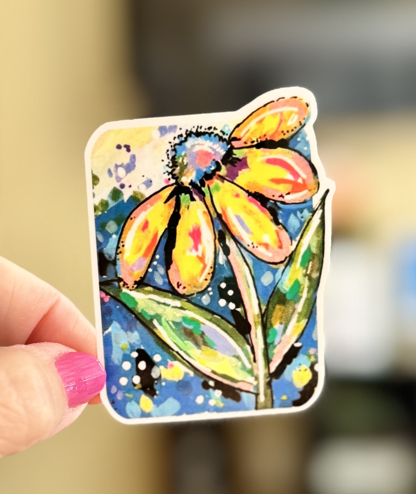 Yellow Daisy Sticker, ACEO Bright Color Flower Cute Sticker, Decal, Waterproof