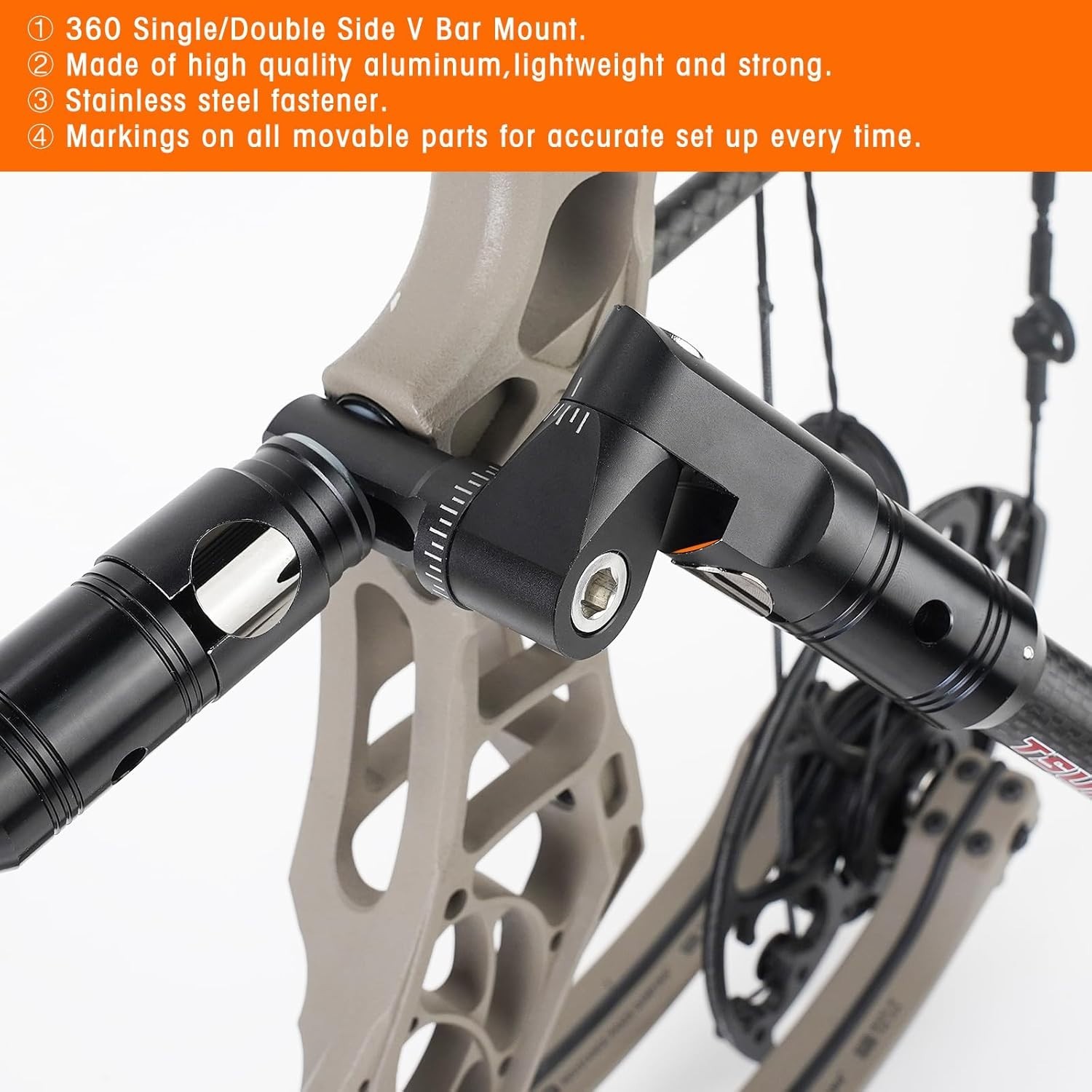 Single Side Adjustable V-Bar Mount Quick Disconnect Bow Rod Stabilizer, Archery