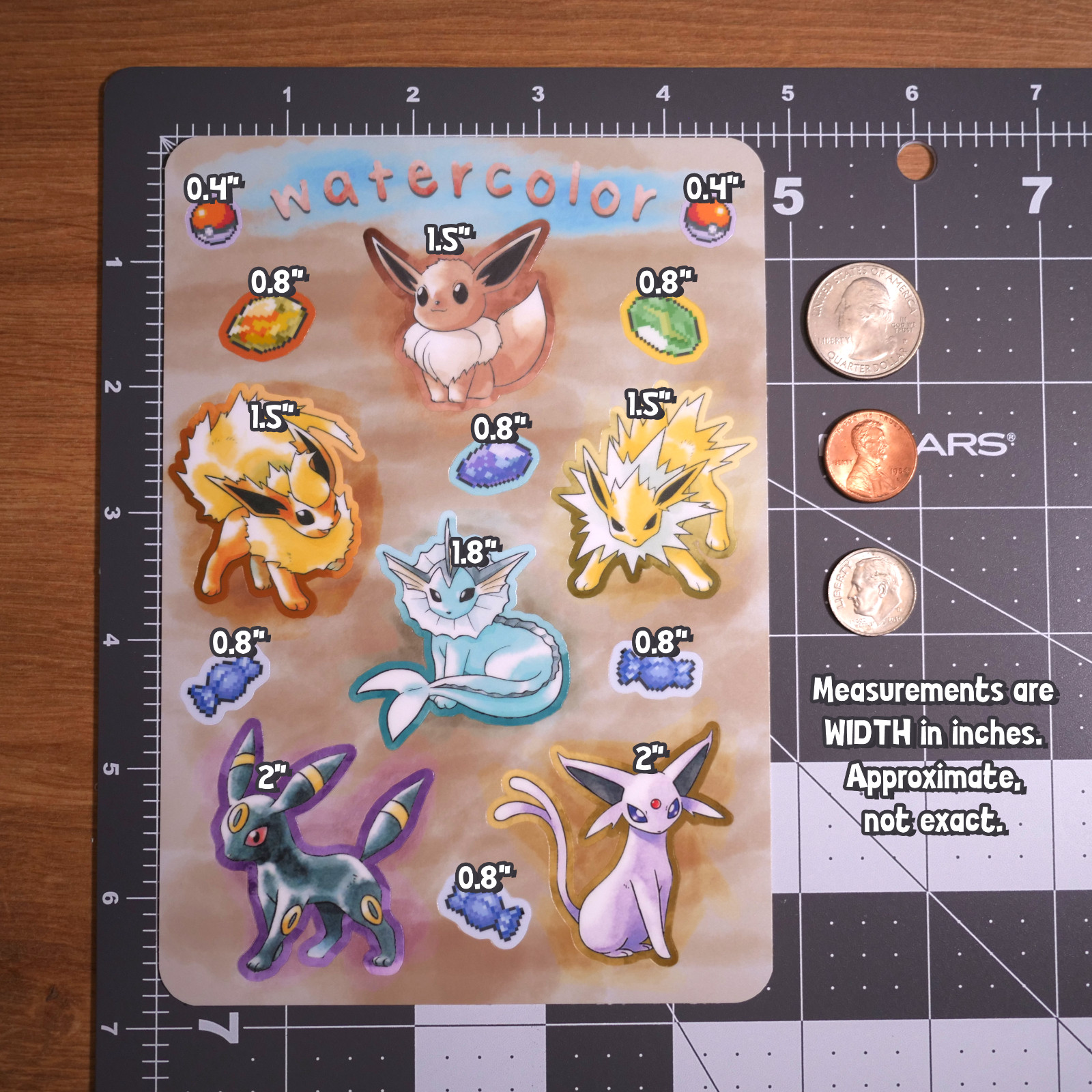 Pokemon Eeveelutions Watercolor Art Sticker Sheet