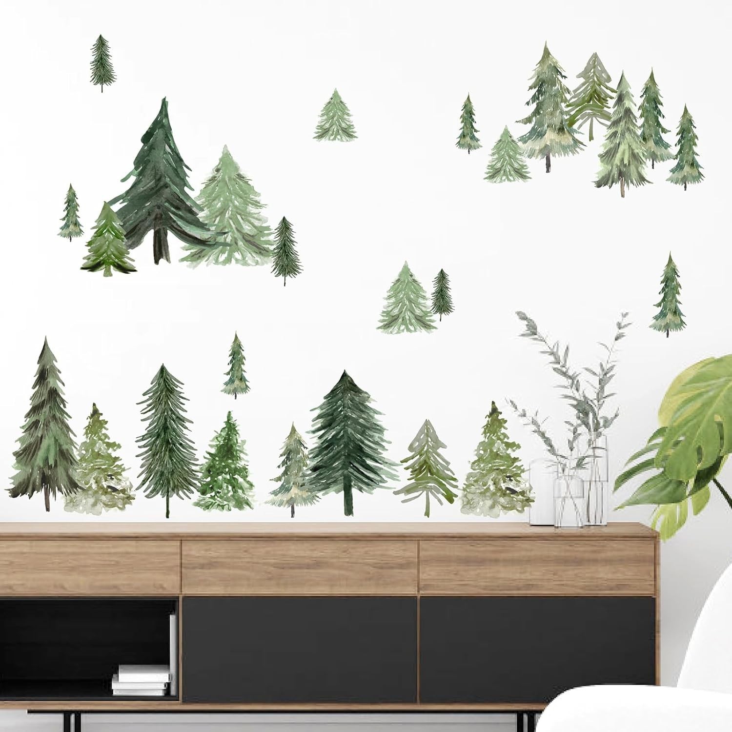 Charming Watercolor Green Tree Wall Decals – Ideal for Bedrooms & Living Rooms