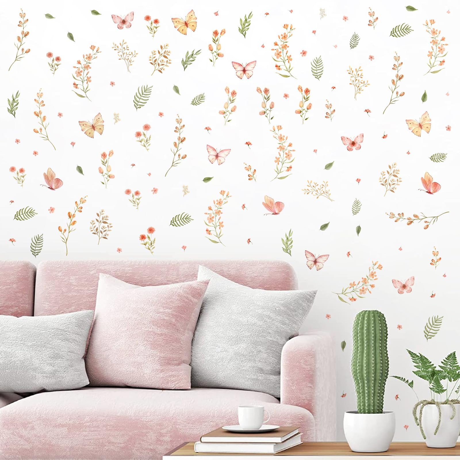 Boho Flower Wall Sticker Small Floral Wall Decals Peel and Stick Wildflower L…