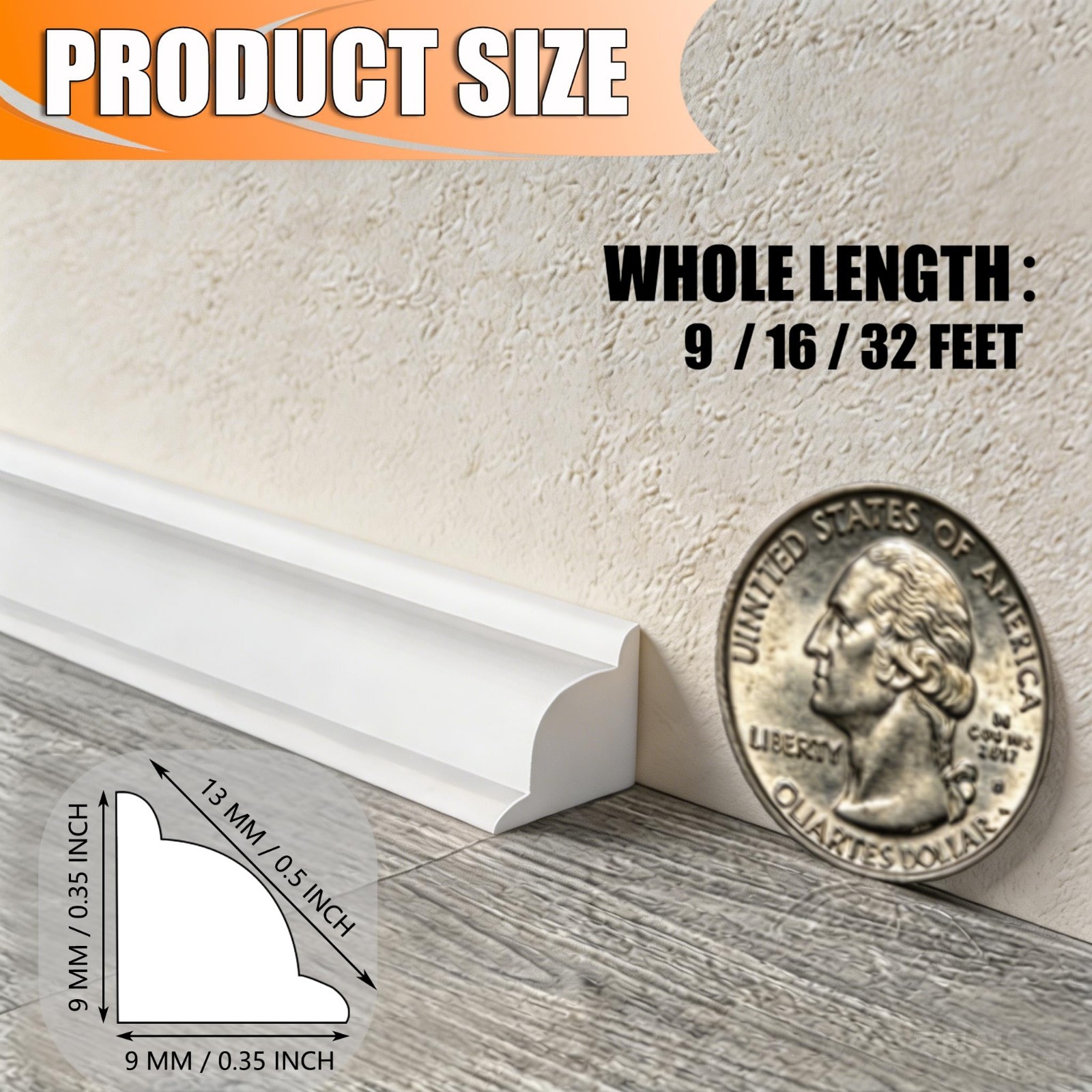 Flexible Peel and Stick TPE Wall Molding Trim 1/2" x 16.4ft Self-Adhesive Basebo