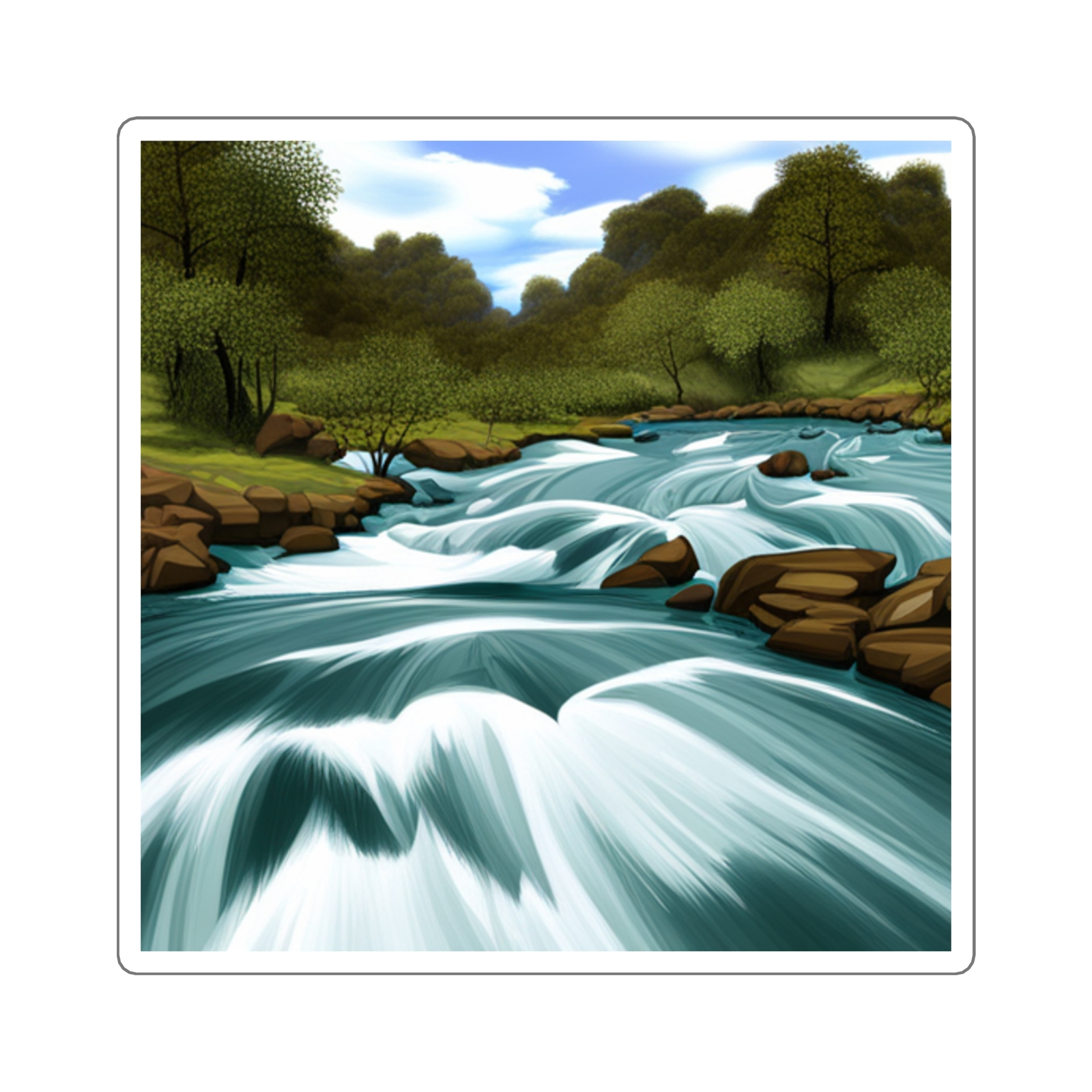 Water Flowing Square Stickers – Nature Inspired Decor, Outdoor Adventure Decals,