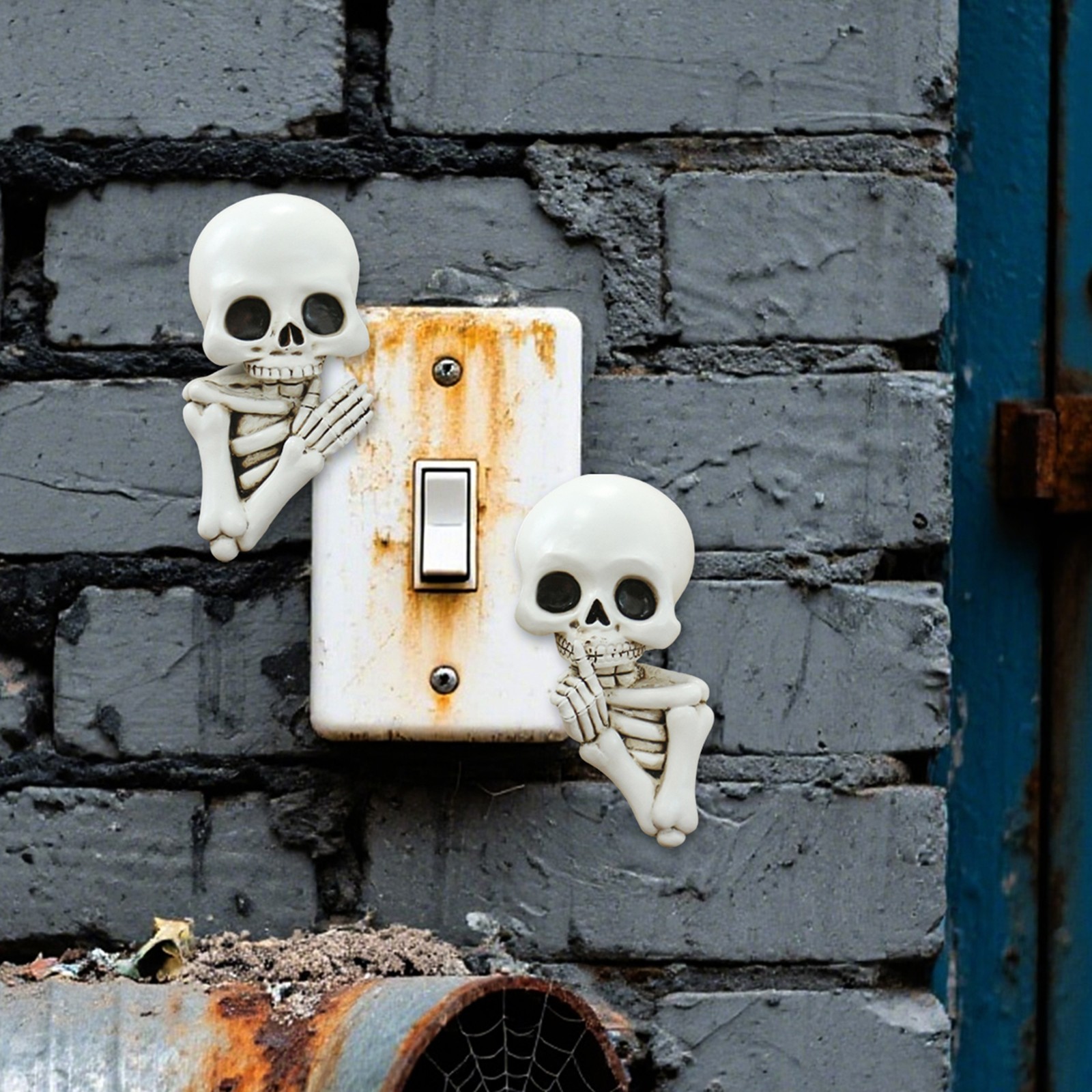 Resin Skeleton Sculpture Wall Switch Decor 3D Wall Sticker Gothic Wall Sculpture