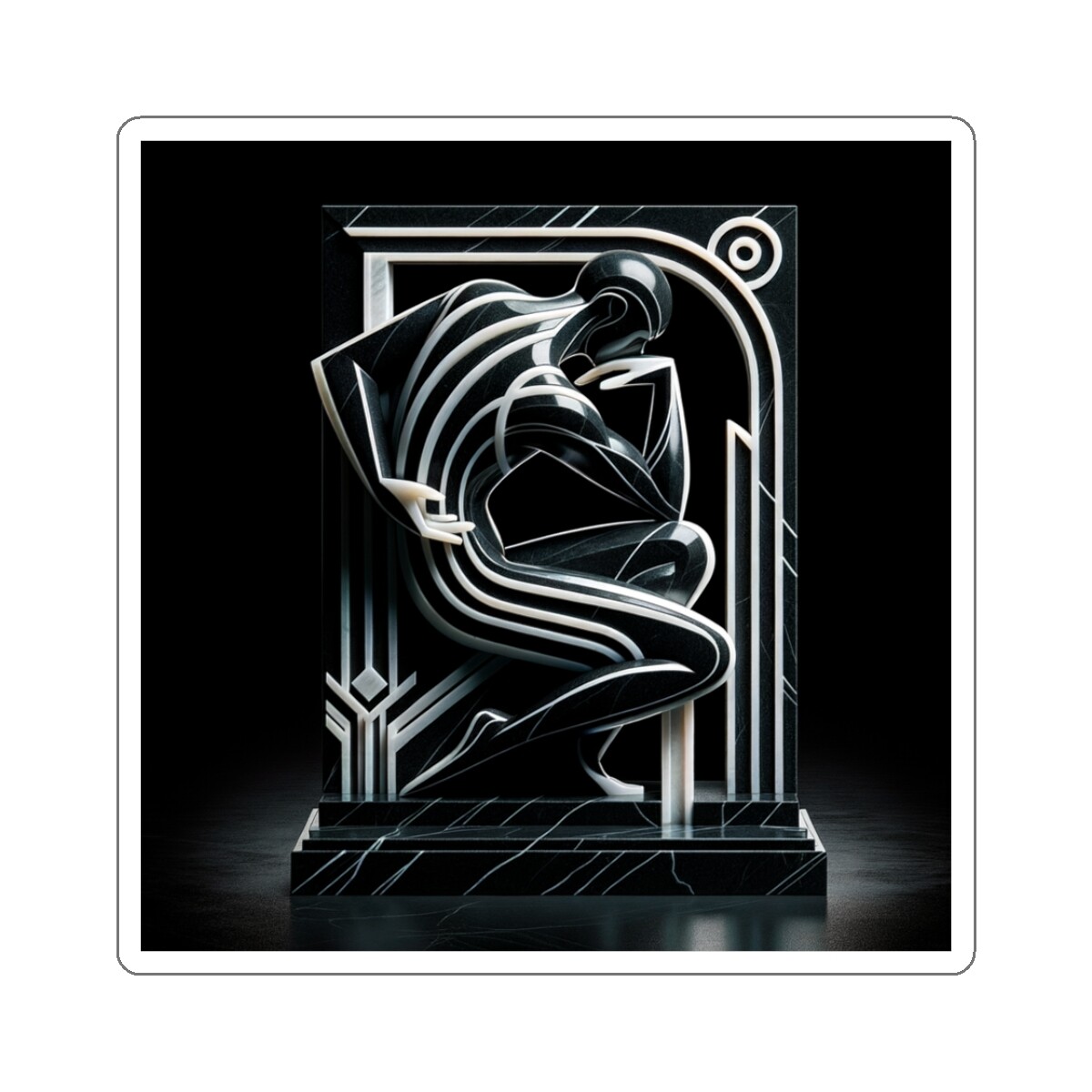 Sticker Art Deco Black Marble Fluid Human Sculpture 2×2" 3×3" 4×4" 6×6" Fancy