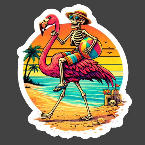 Skeleton Sticker Vinyl Decal Flamingo Beach Summer Funny Vacation