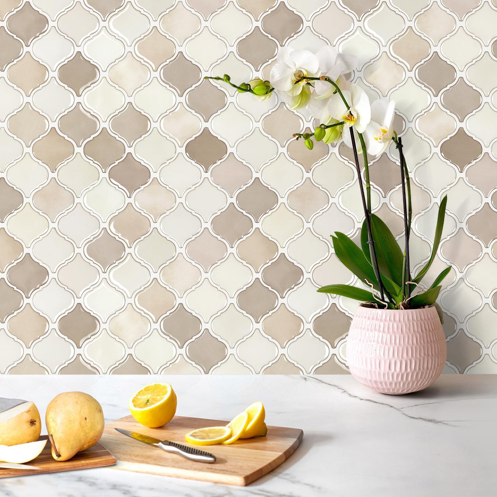 STICKGOO Arabesque Peel and StickAdhesive Wall Tile Stick on Tiles (Brown Beige)
