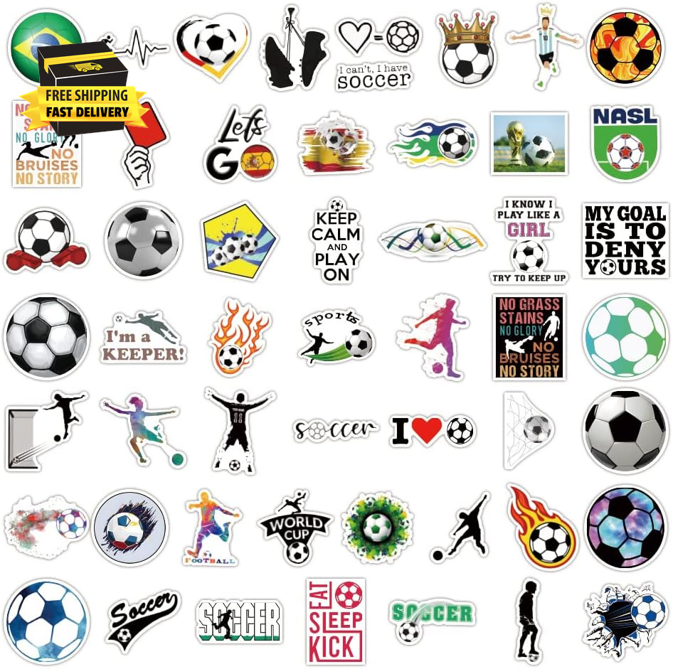 100 PCS Soccer Stickers for Boys Girls Kids Teens, Waterproof Vinyl Soccer Decal