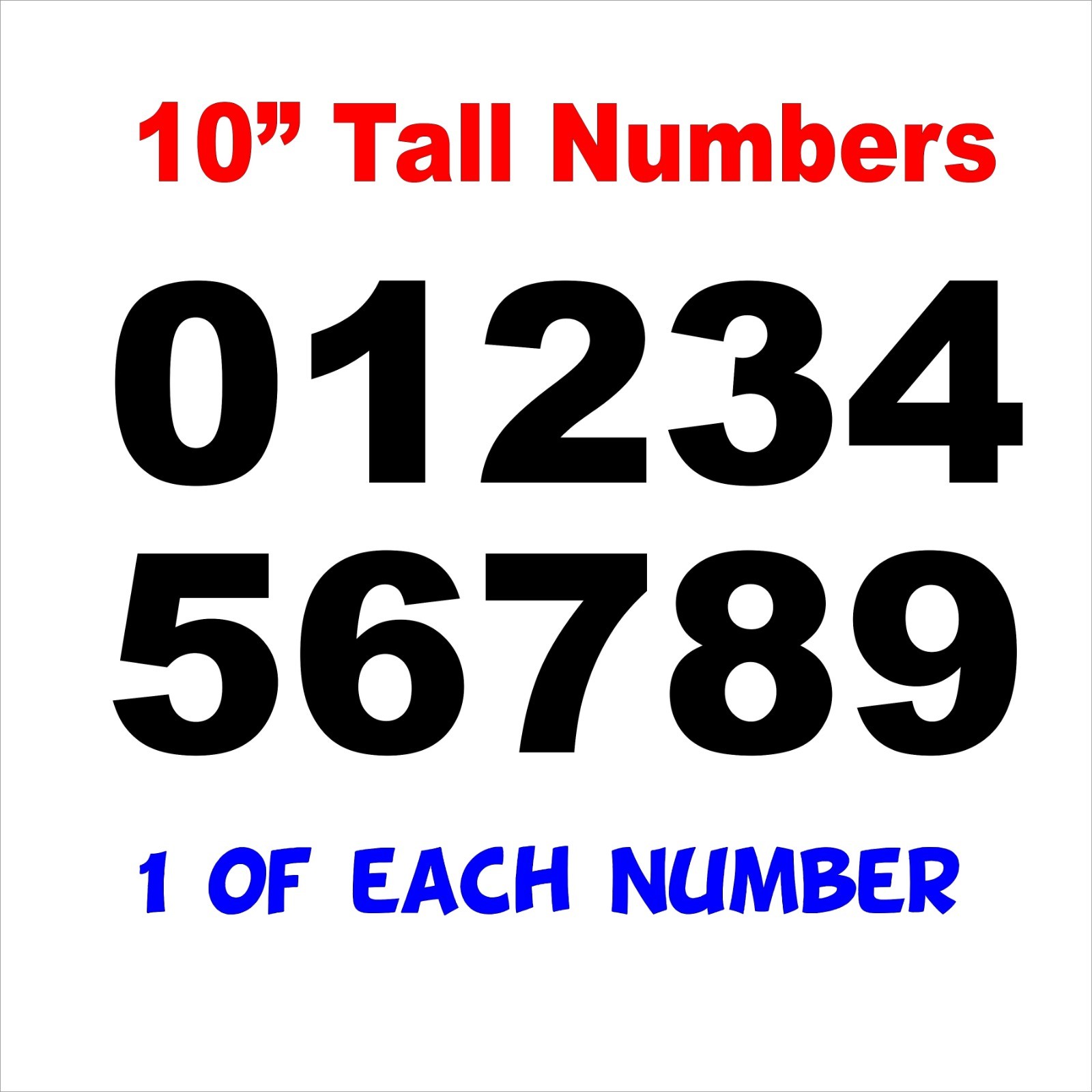 0-9 Numbers 1x Set Vinyl Decals 10" Inches – DIY Sign Semi Trailer -Select Color