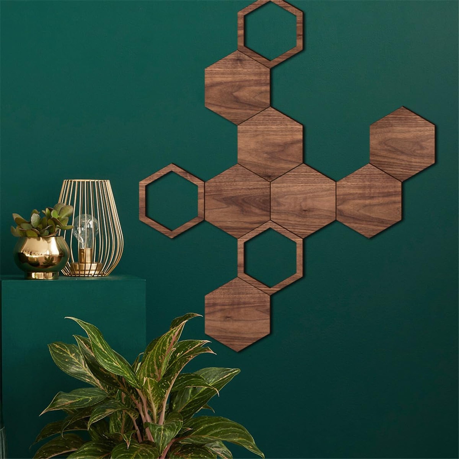 Wooden Hexagon Wall Stickers, 10 PCS Removable Hexagonal Wall Stickers DIY Ar…