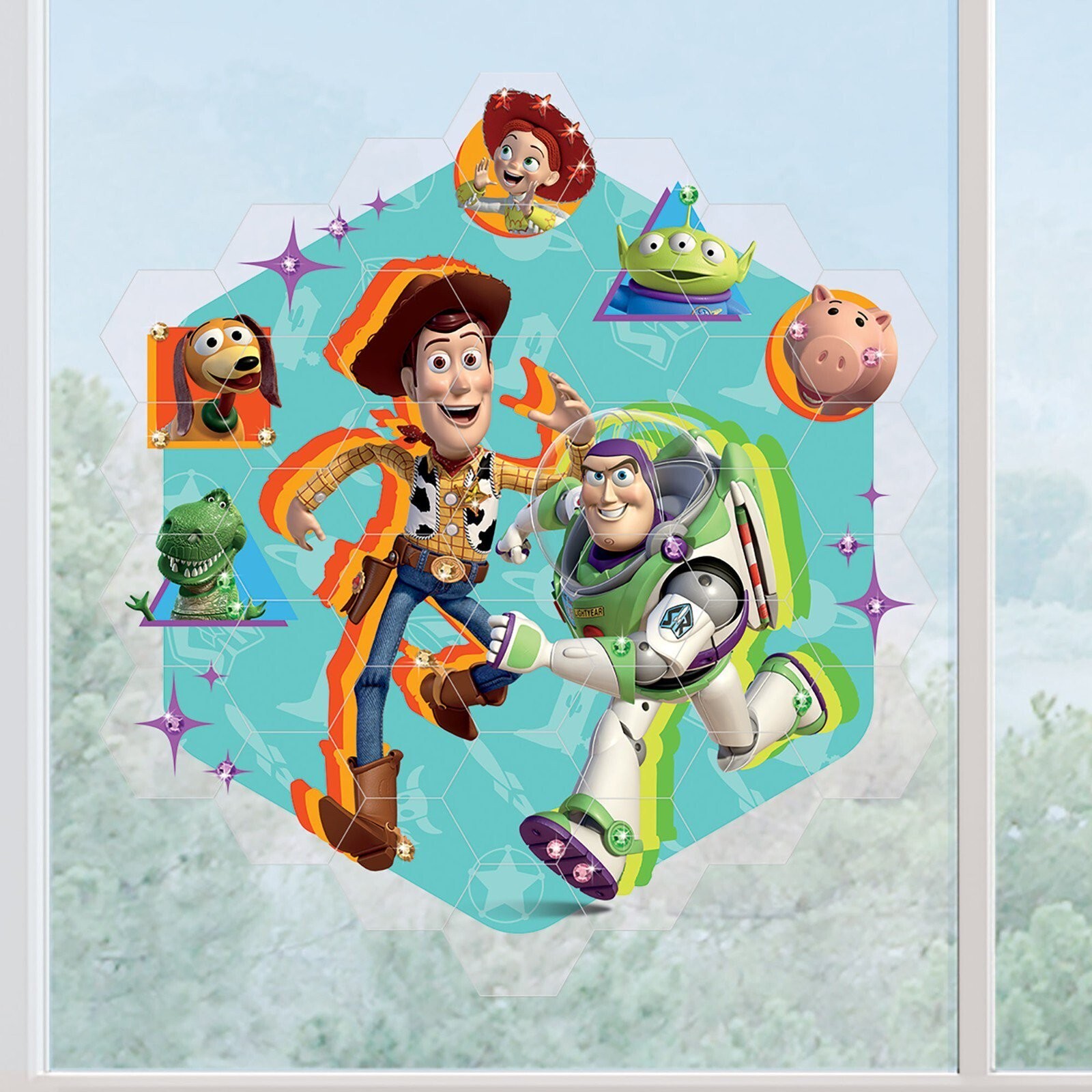 Disney: Window Art Mosaic – Toy Story – 41 pcs, Reusable Window Puzzle Clings