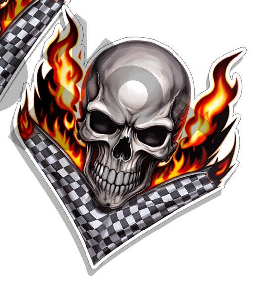 Racing Skull Checkered Flag Tattoo Art Metal Rock Punk Decal Rat Rod C37023 2pk