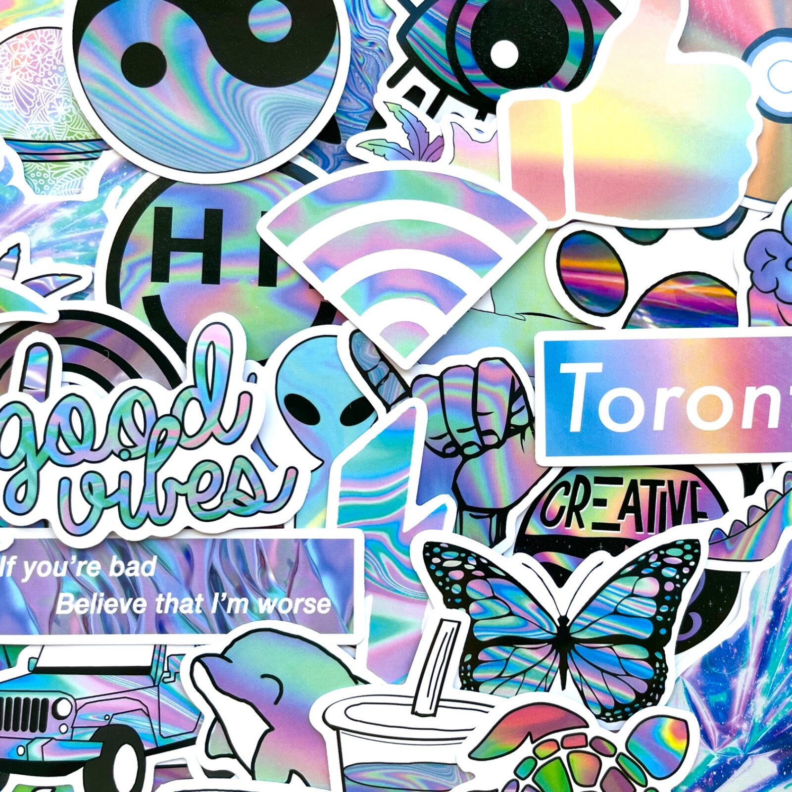 5-50 pcs Glitter Sun Catcher Stickers, Cute Cool Holographic Kawaii Laptop Decal