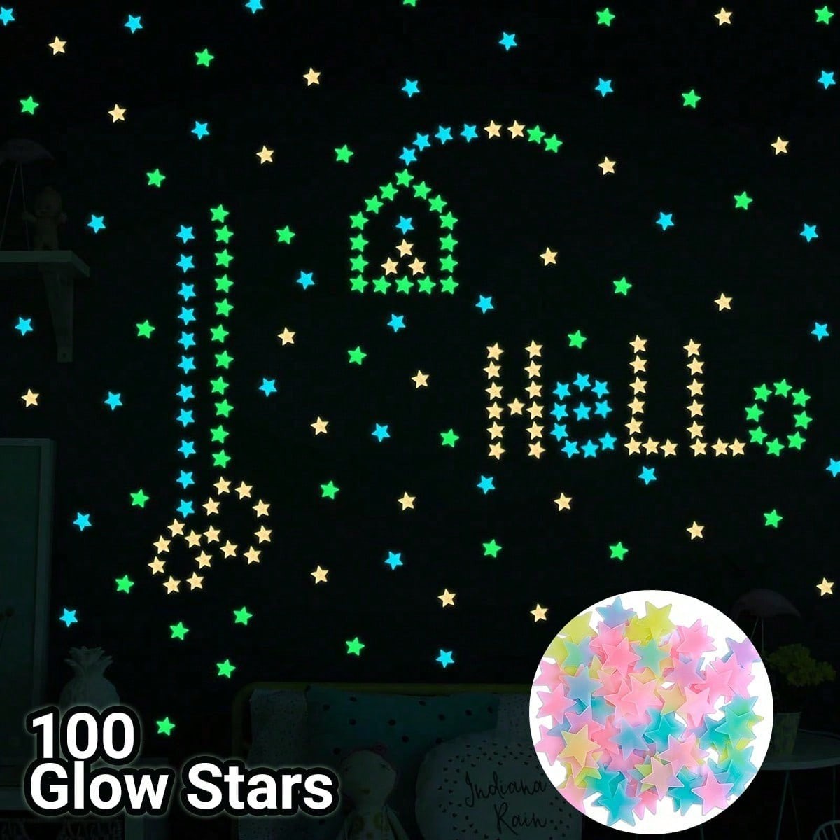 100pcs Glow In The Dark Stars Luminous Wall & Ceiling Star Stickers Home Decor