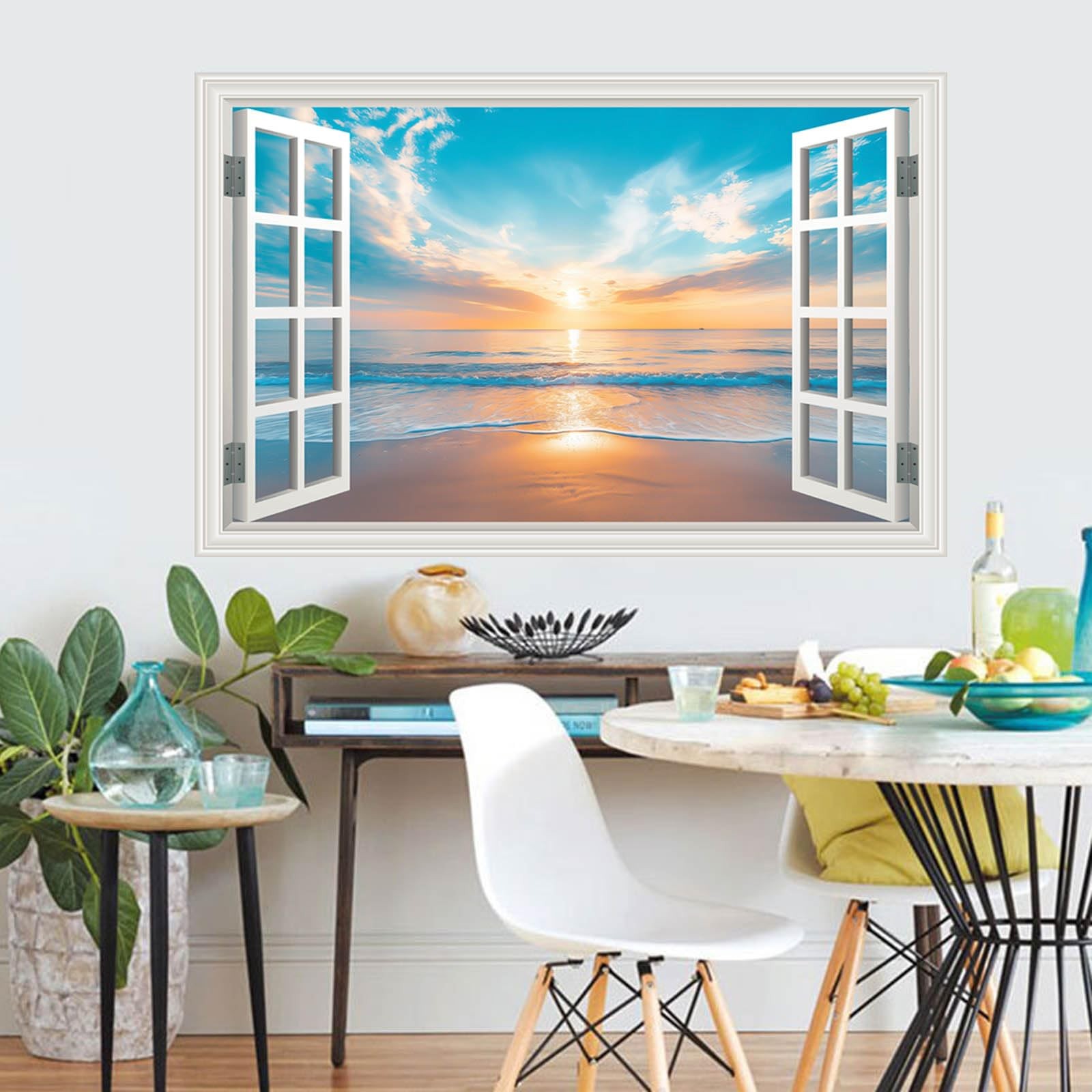 Fake Window Wall Decal Summer Ocean Beach Seascape Faux Window Poster Sticker…