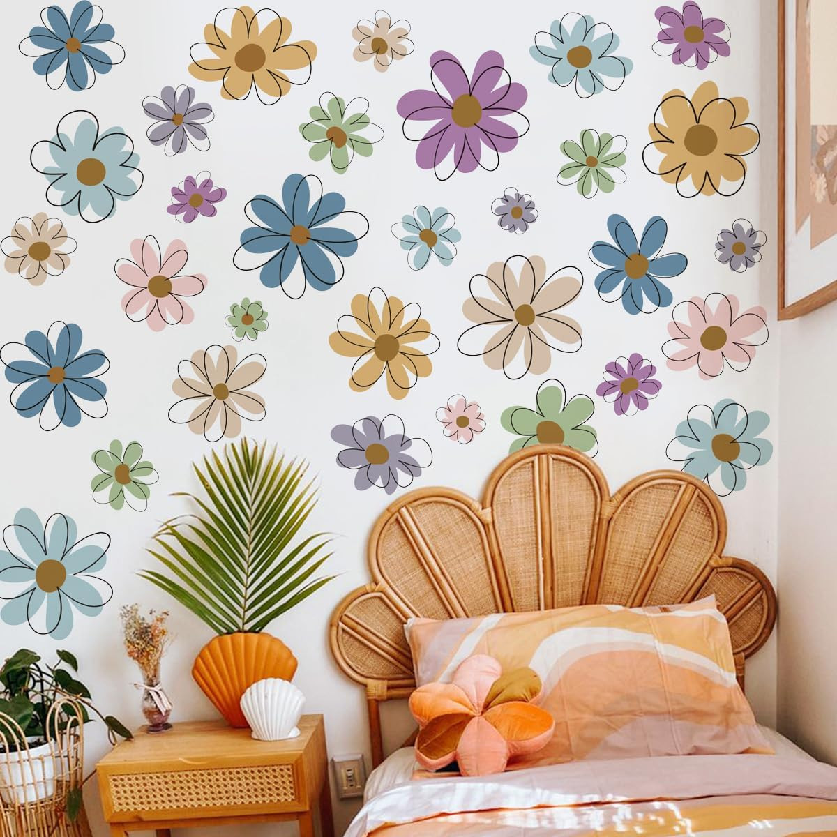 Pink Purple Daisy Flower Wall Art Stickers – Floral Decals for Nursery