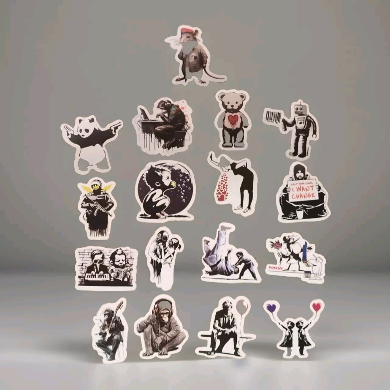 17 Pc. Banksy Art Sticker Pack White – Waterproof – Street Art – France