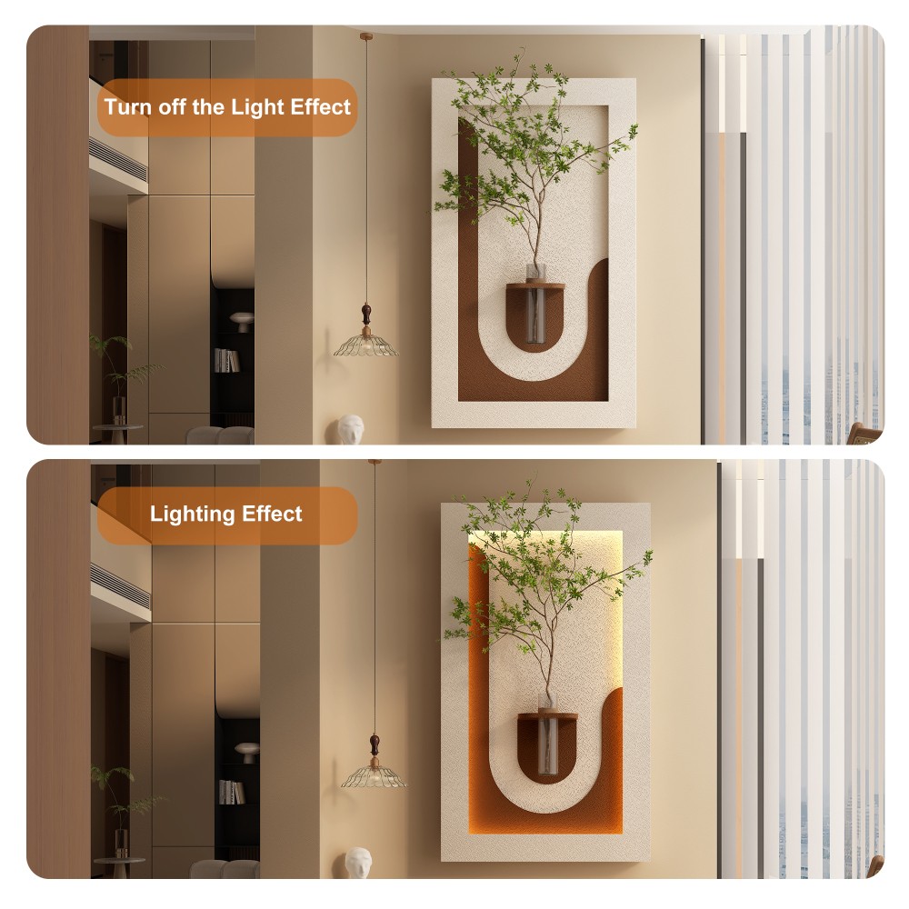 Adjustable 3-Color LED Sandstone Wall Decor with Simulated Green Plants