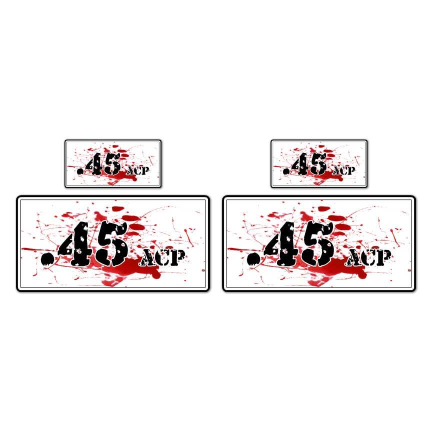 .45 ACP Bloody Ammo Box Set, Vinyl Decal Sticker, 2@ 1"x2" & 2@ 2"x4", #8469