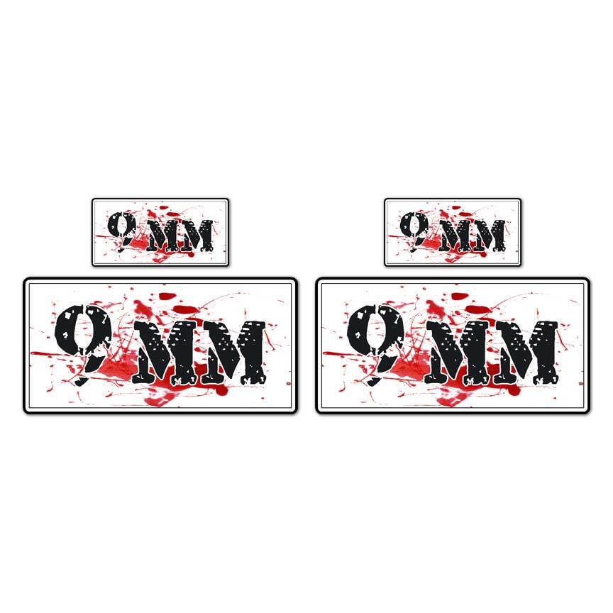 9 mm Bloody Ammo Box Set, Vinyl Decal Sticker, 2@ 1"x2" & 2@ 2"x4", #8467