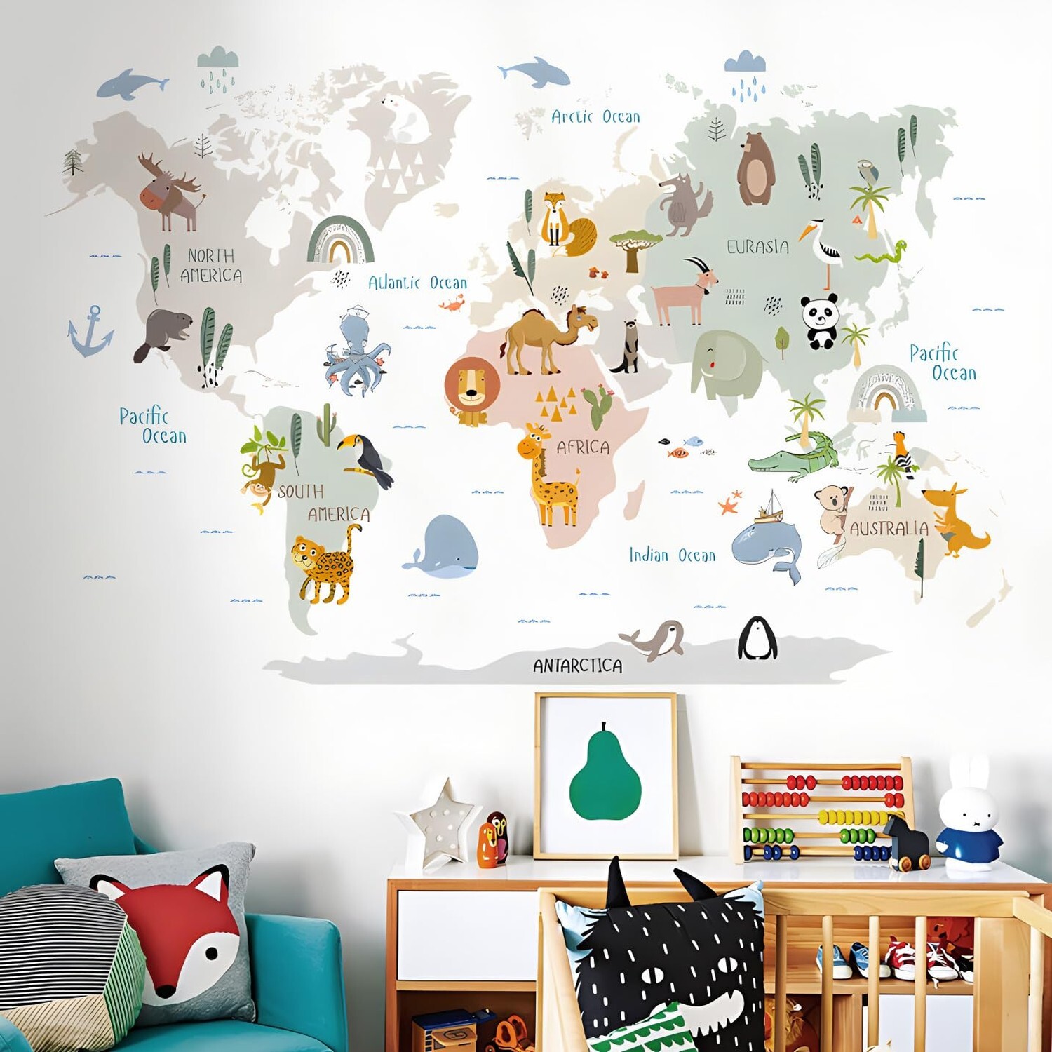Animal World Map Wall Decals Jungle Animal Wall Stickers Forest Wild Animals …