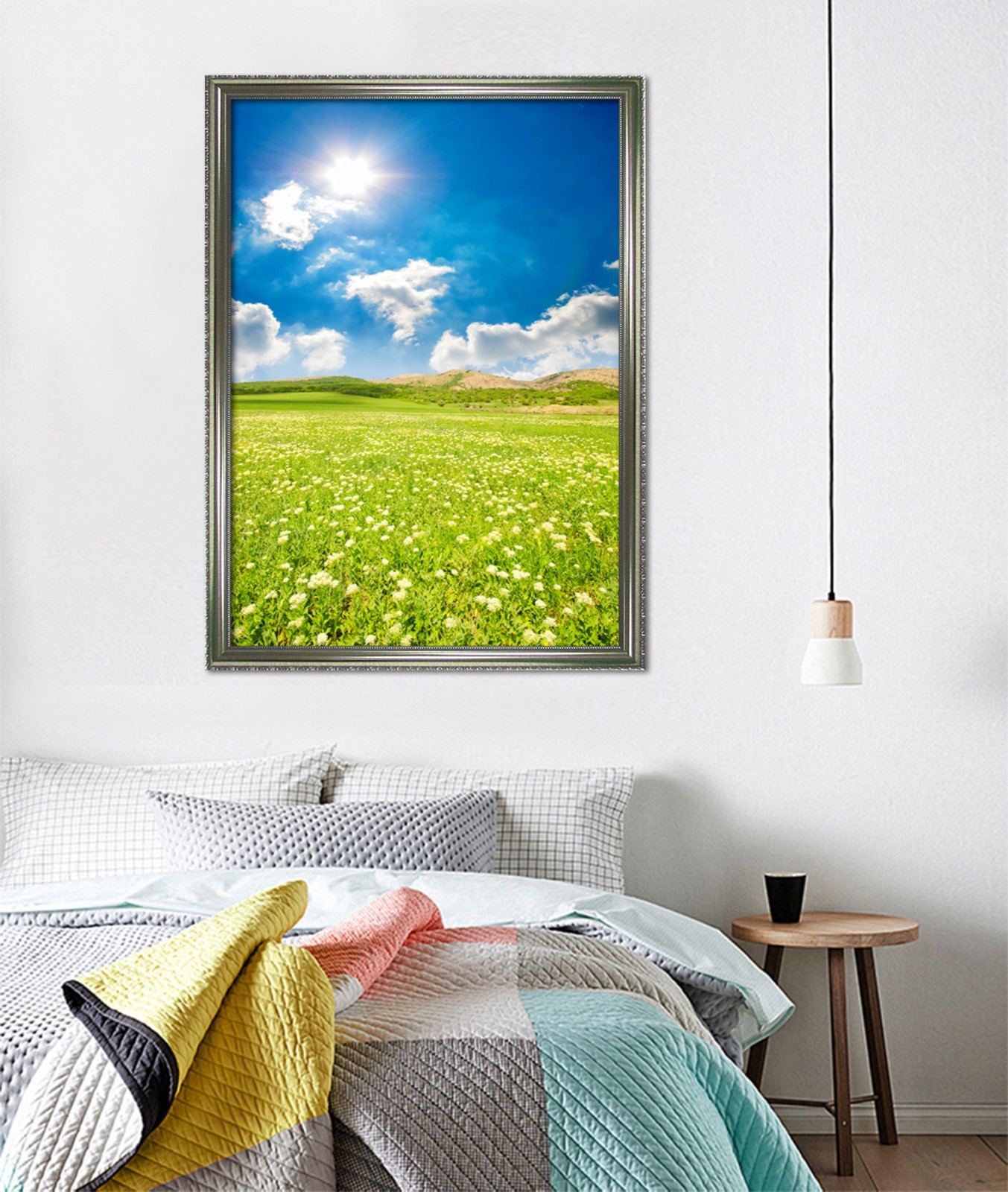 3D Field Blue Sky 5 Fake Framed Poster Home Decor Print Painting Unique Art