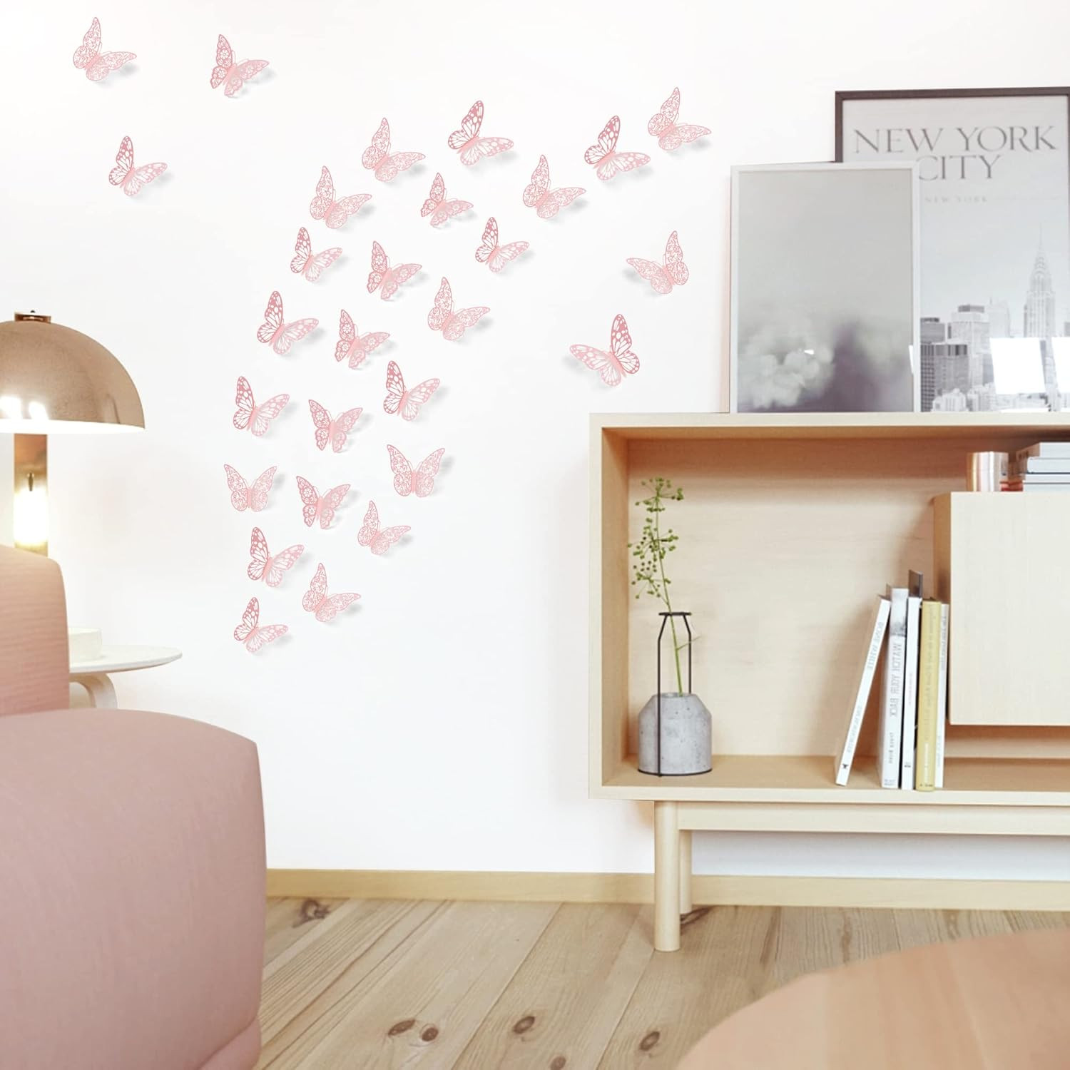 3D Wall Decor, 72 Pcs 3 Sizes 3 Styles, Pink Butterfly Decorations – Removable S