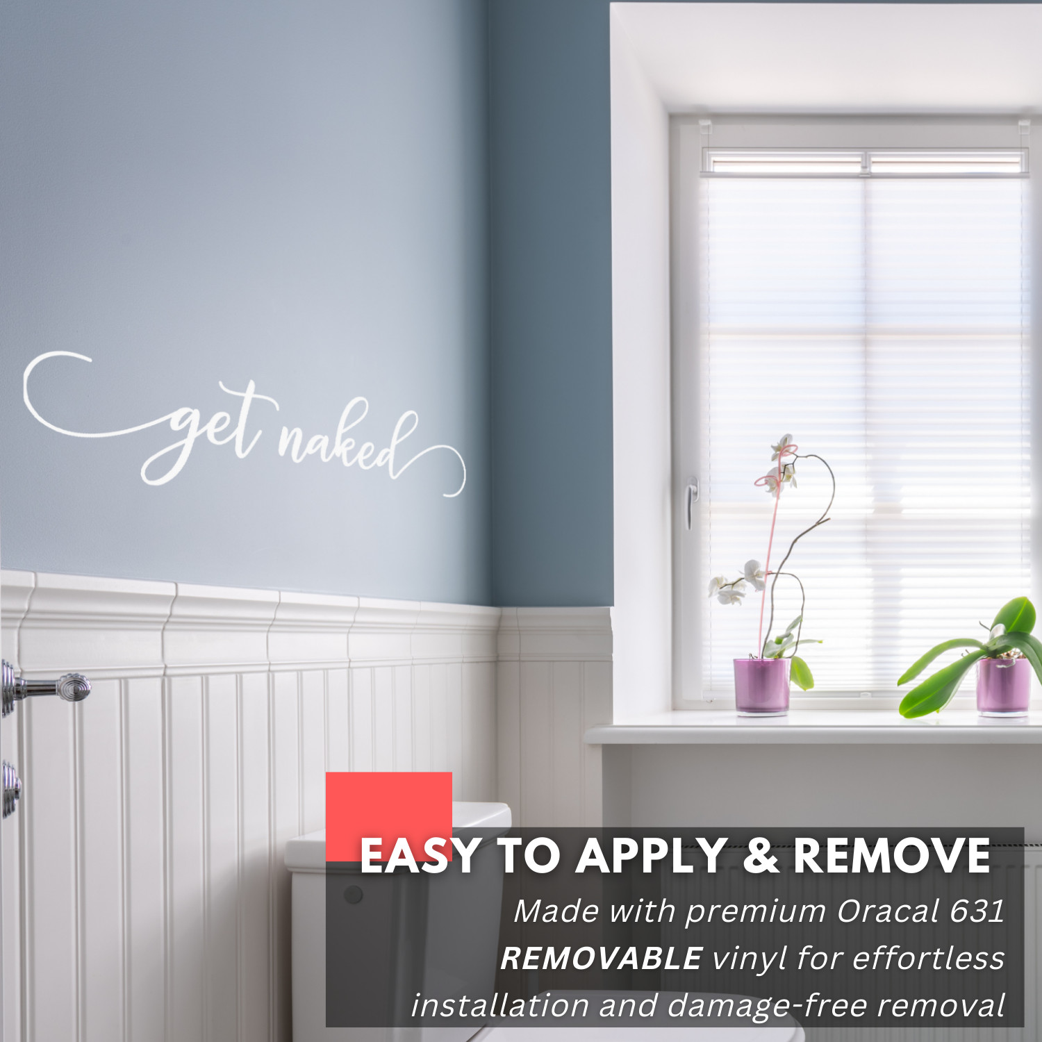 Funny Wall Decal – Get Naked – Bathroom Decor, Home Humor, Shower Wall Art