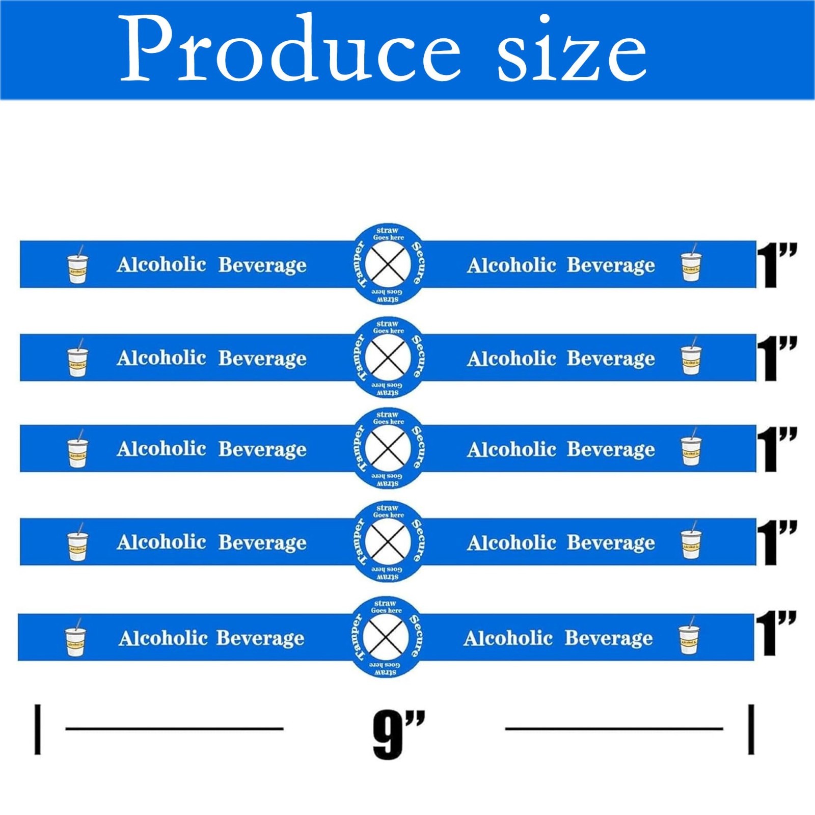 Tamper Proof Drink Straw Stickers – 500 pcs Alcohol Beverage Lid Seals, 1×9 inch