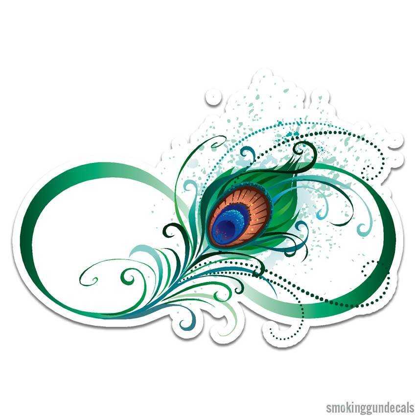 Infinity Sign Peacock, Vinyl Decal Sticker, Indoor Outdoor, 3 Sizes, #12608