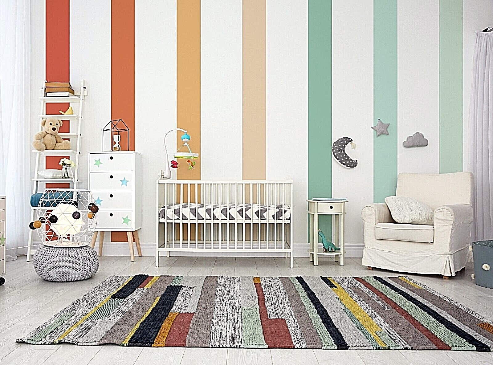 Colorful Wall Stripes, Rainbow Wall Decals, Mural, Sticker, Wall Decoration 451