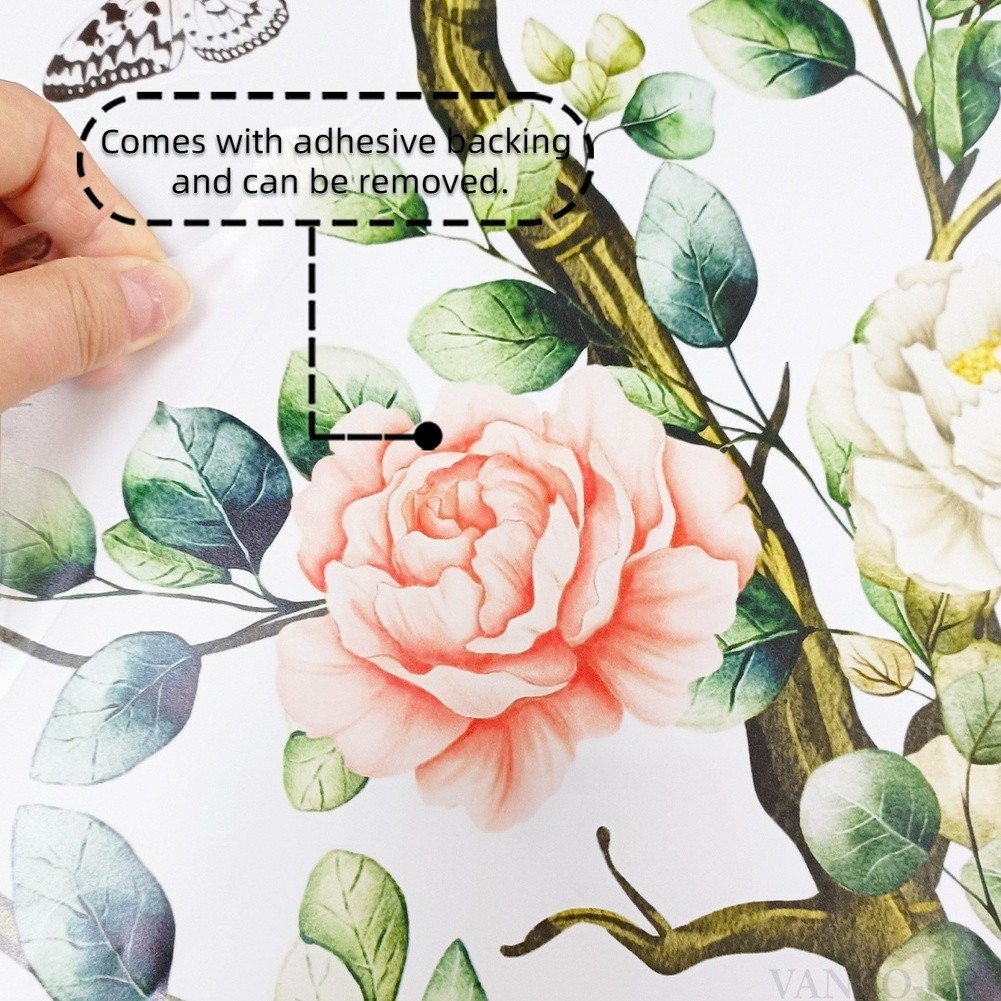 Elegant Flower Tree Branch Birds Butterflies Wall Sticker for Modern Home Decor