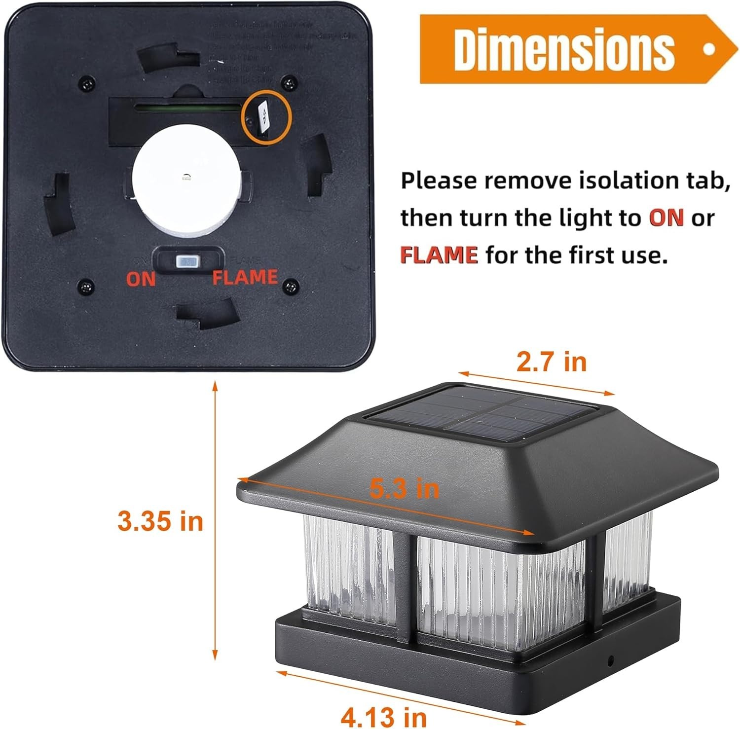 Solar Flame Post Cap Lights Outdoor, Solar Powered Fence Post Light, Flickering