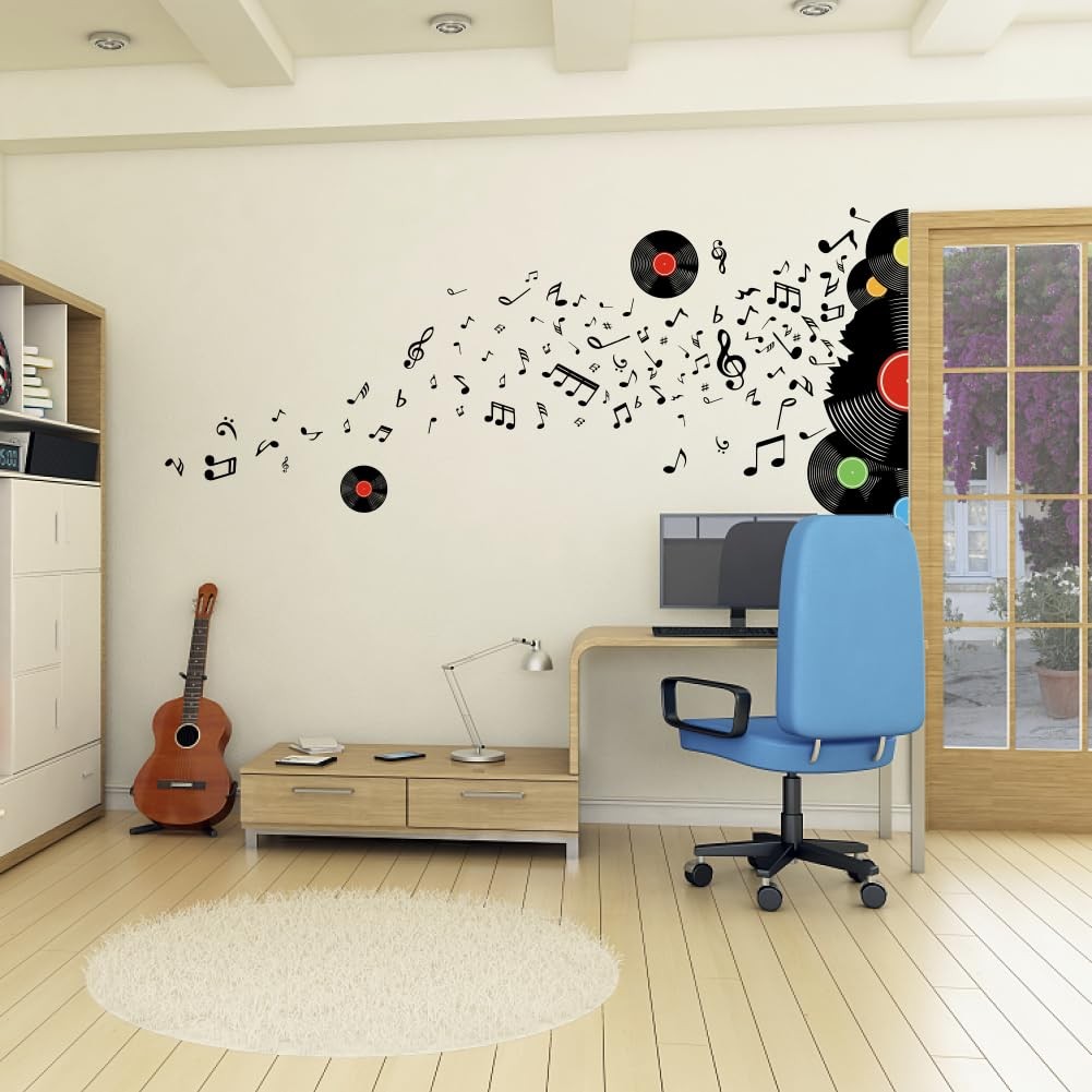 Records Notes Wall Sticker Musical Notation with Disc Wall Decals Peel and St…