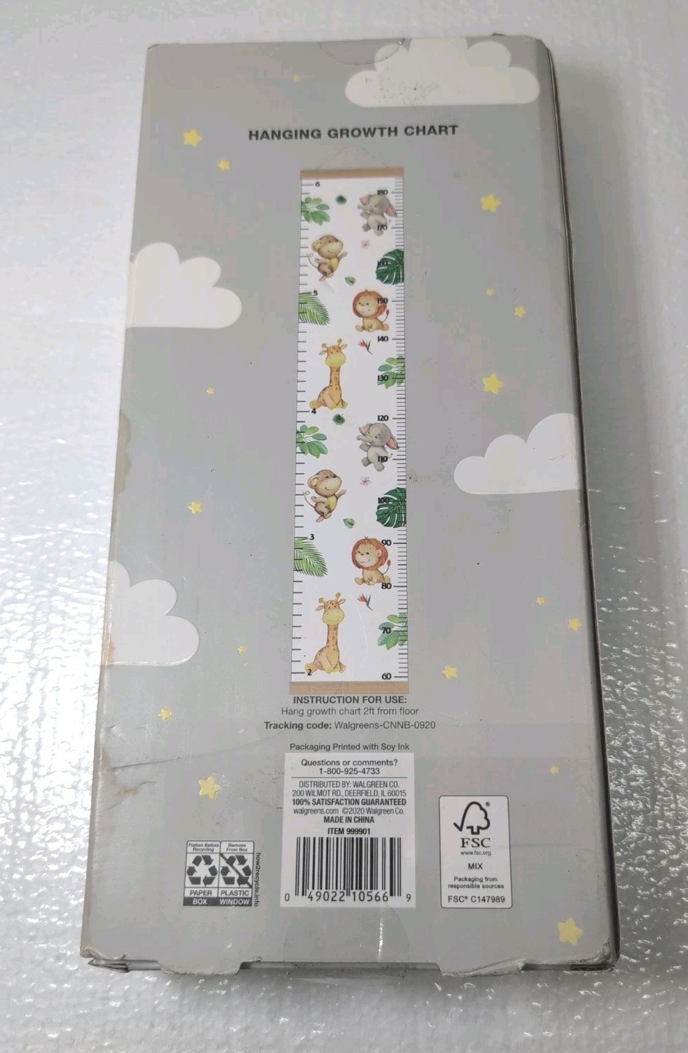 Safri Canvas hanging Growth Chart for Kids room nursery New, Mild Damage On Box