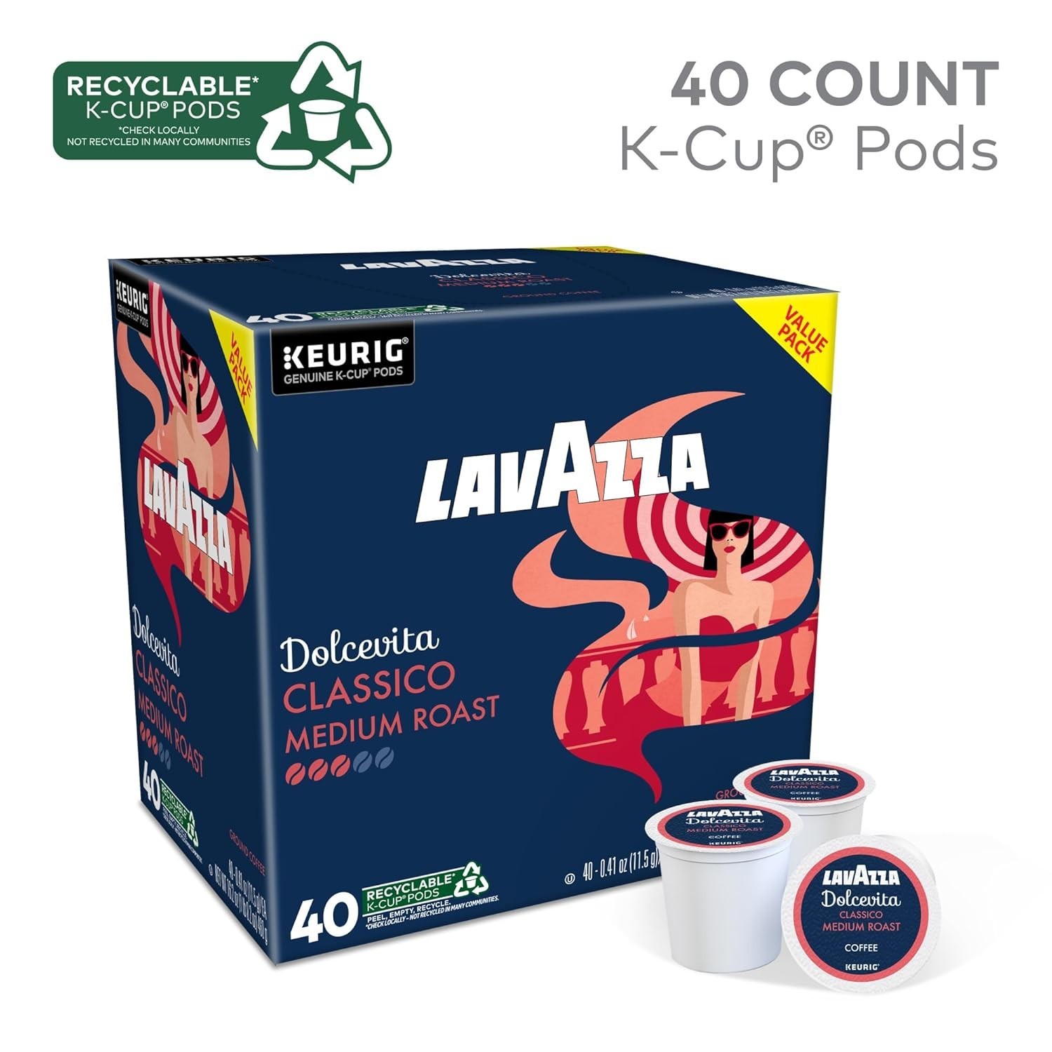 Dolcevita Classico, Single-Serve Keurig K-Cup Pods, Medium Roast Coffee, 40-Coun