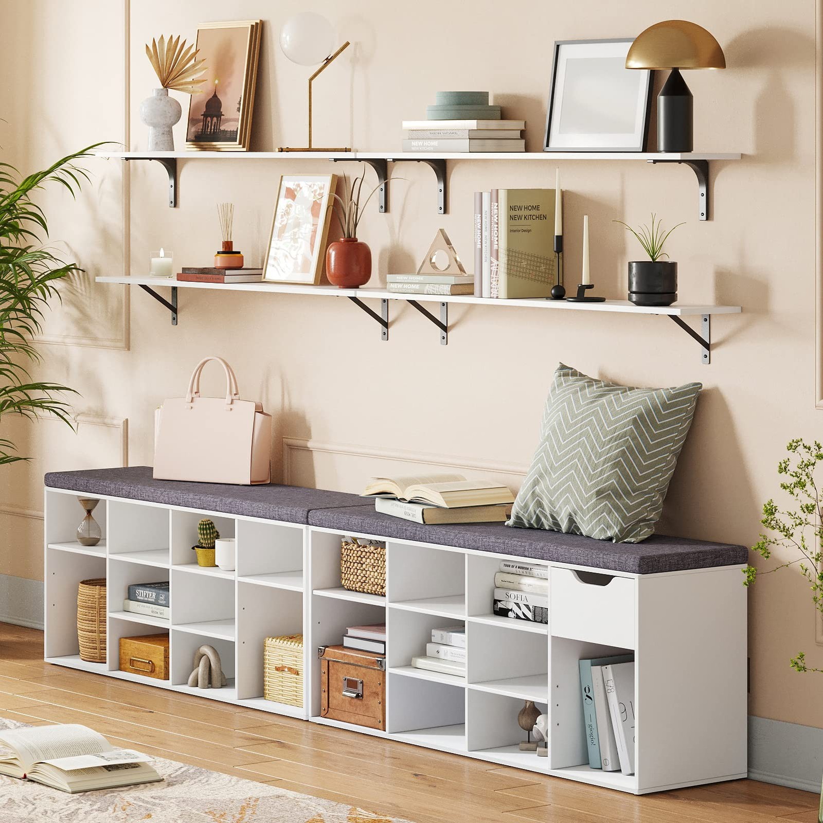 DINZI LVJ Long Wall Shelves, 39.4Inch Wall Mounted Shelves Set of 2, Easy-to-…