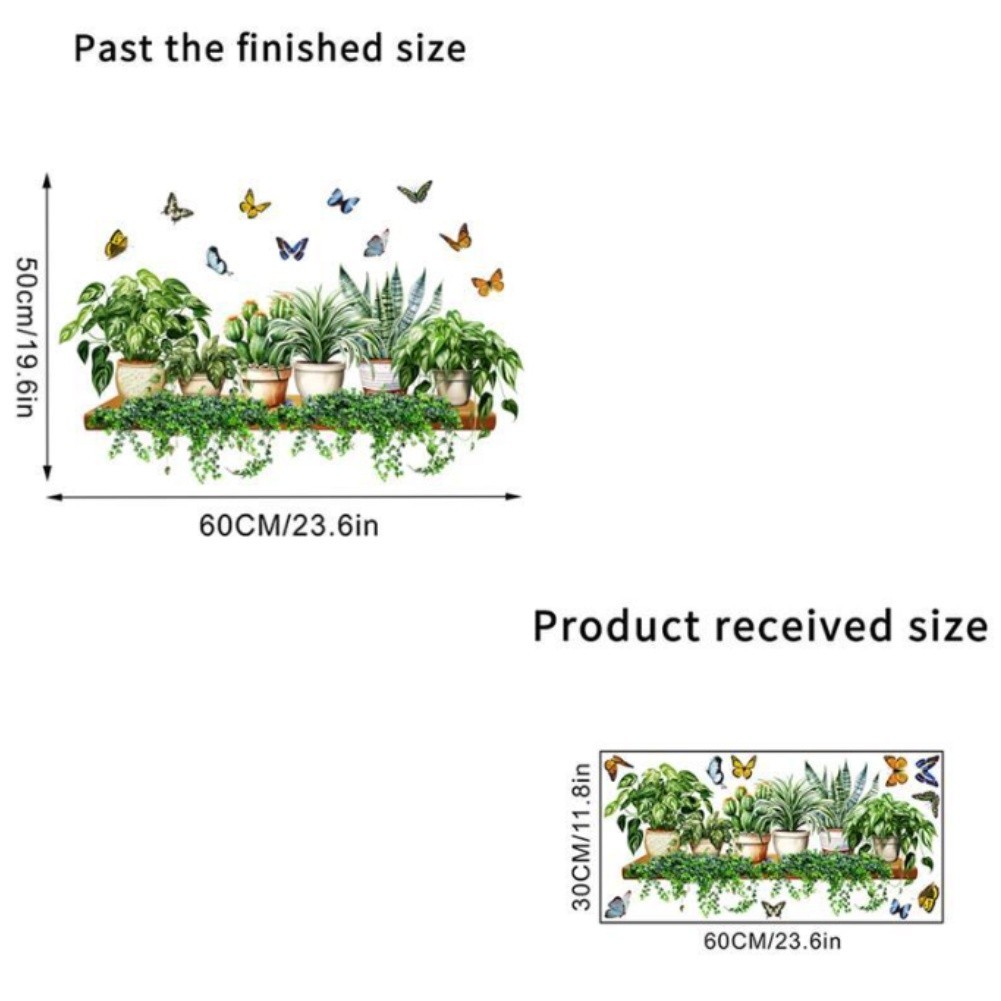 Glass Window Stickers with Realistic Green Leaves and Butterflies 60x50cm